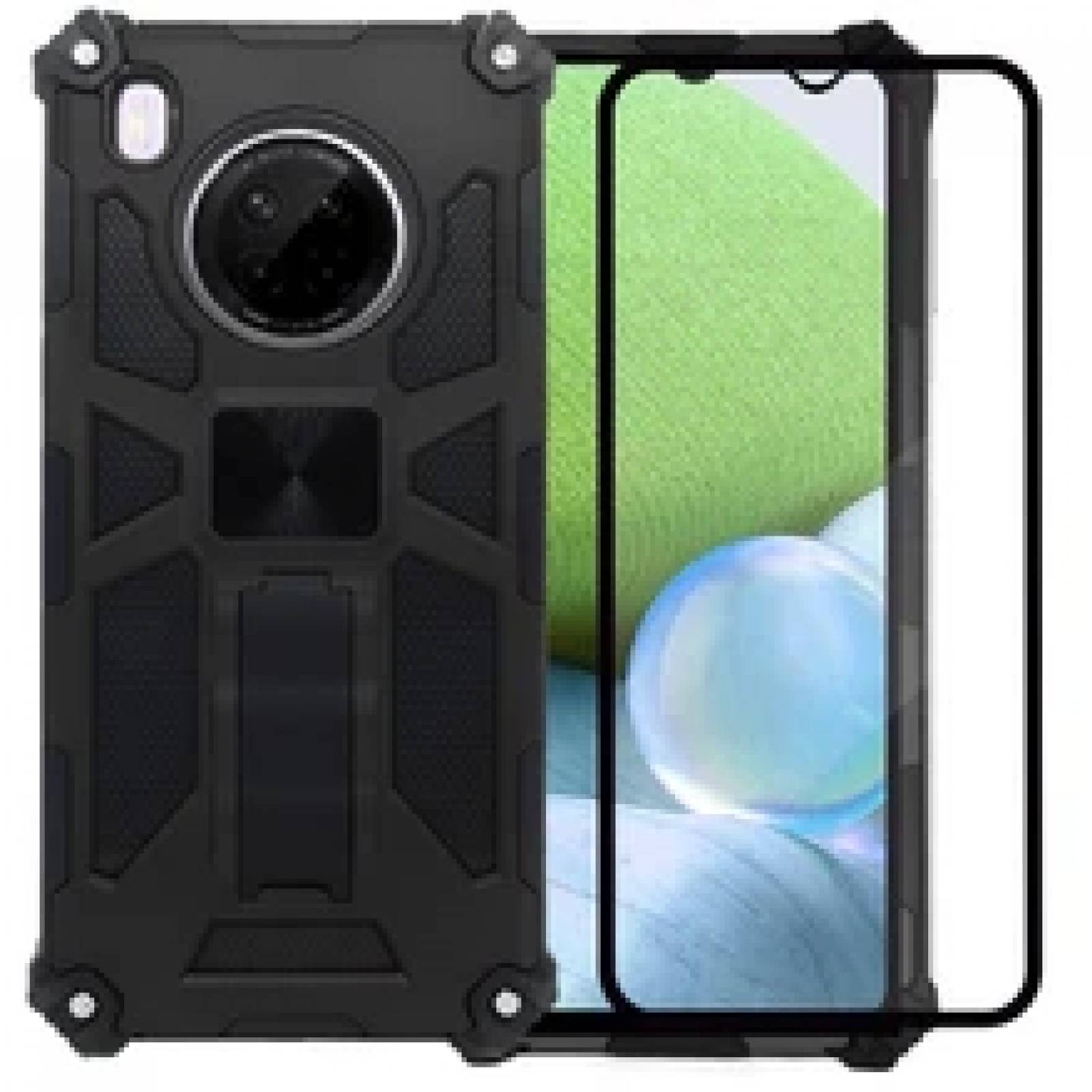 Funda Uso Rudo Rugged Robot Soporte Mas Mica 9D Para Huawei Y9a Negro