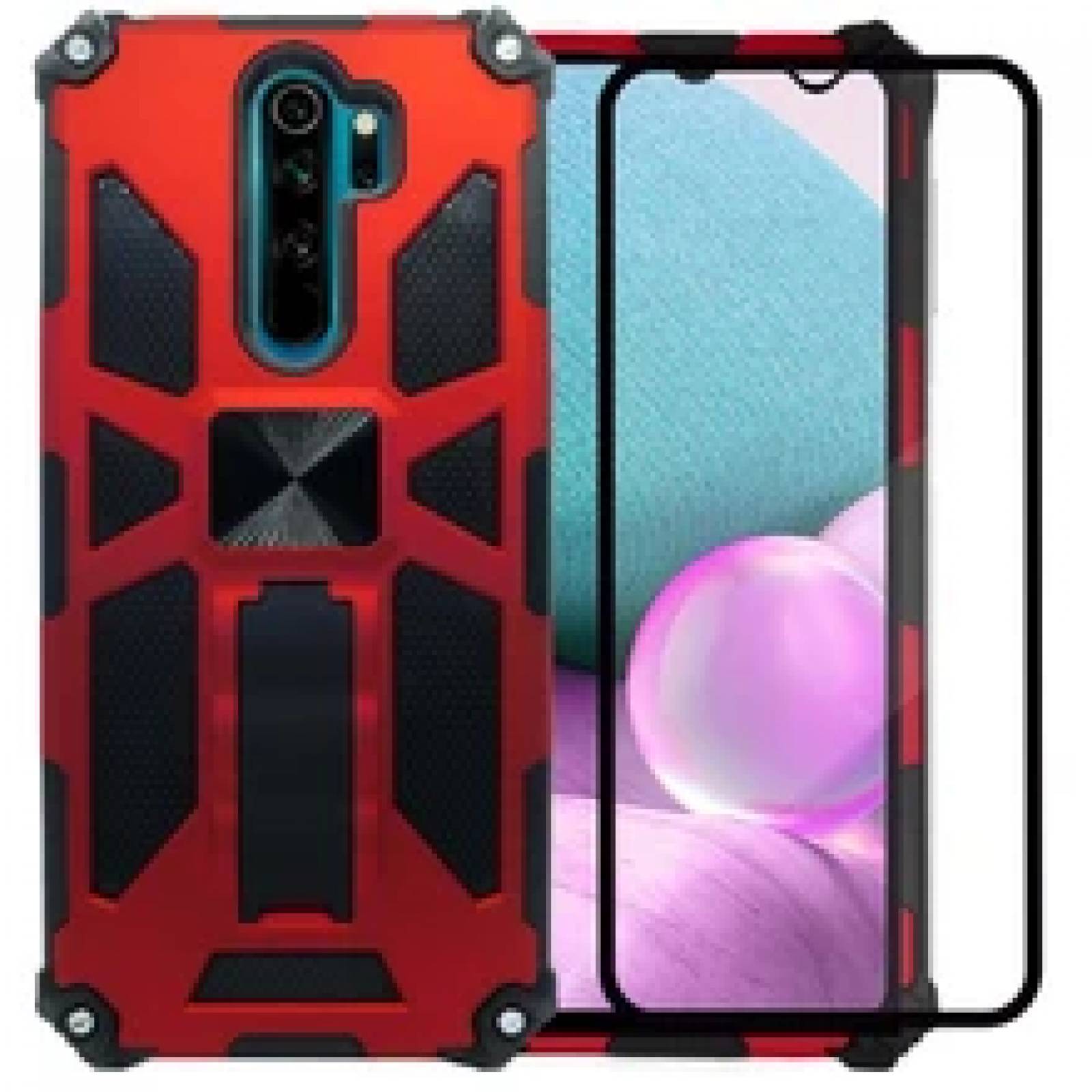 Funda Uso Rudo Rugged Robot Mas Mica 9D Para Xiaomi Redmi Note 8 Pro Rojo