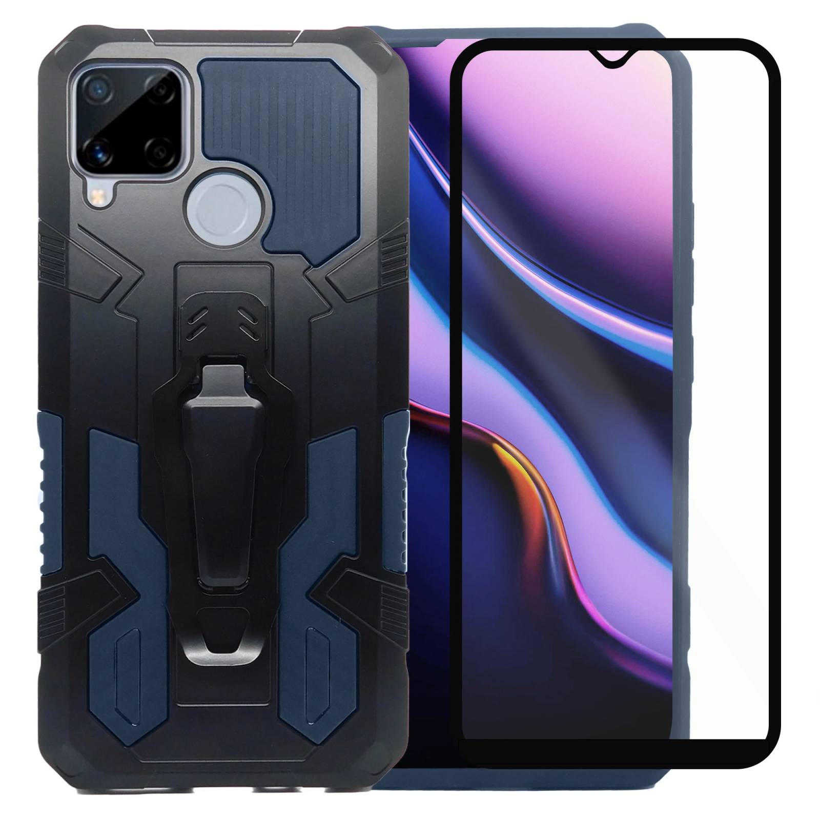Funda Uso Rudo Para Realme C15 Robot Clip Con Soporte Negro