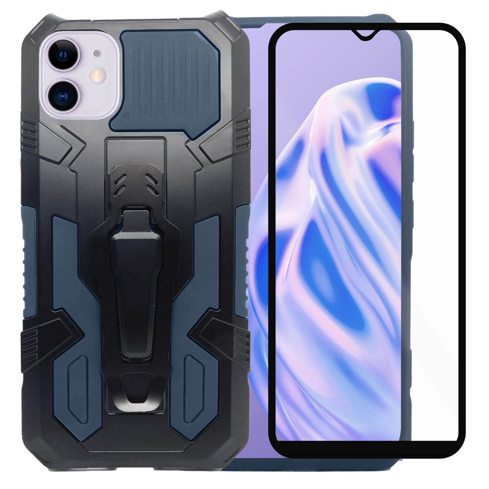 Funda Uso Rudo Para Iphone 11 Robot Clip Con Soporte Mas  Dos Micas 9d Azul