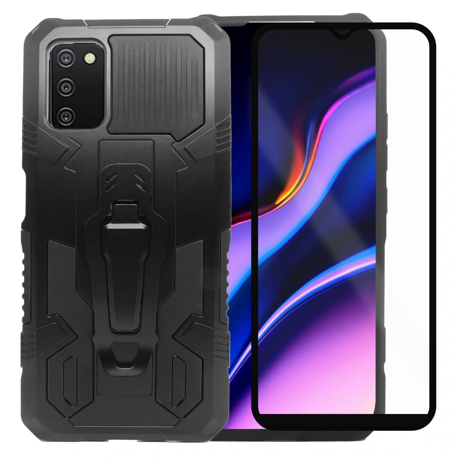 Funda Uso Rudo Para Samsung A03s Robot Clip Con Soporte Mas  Dos Micas 9d Negro
