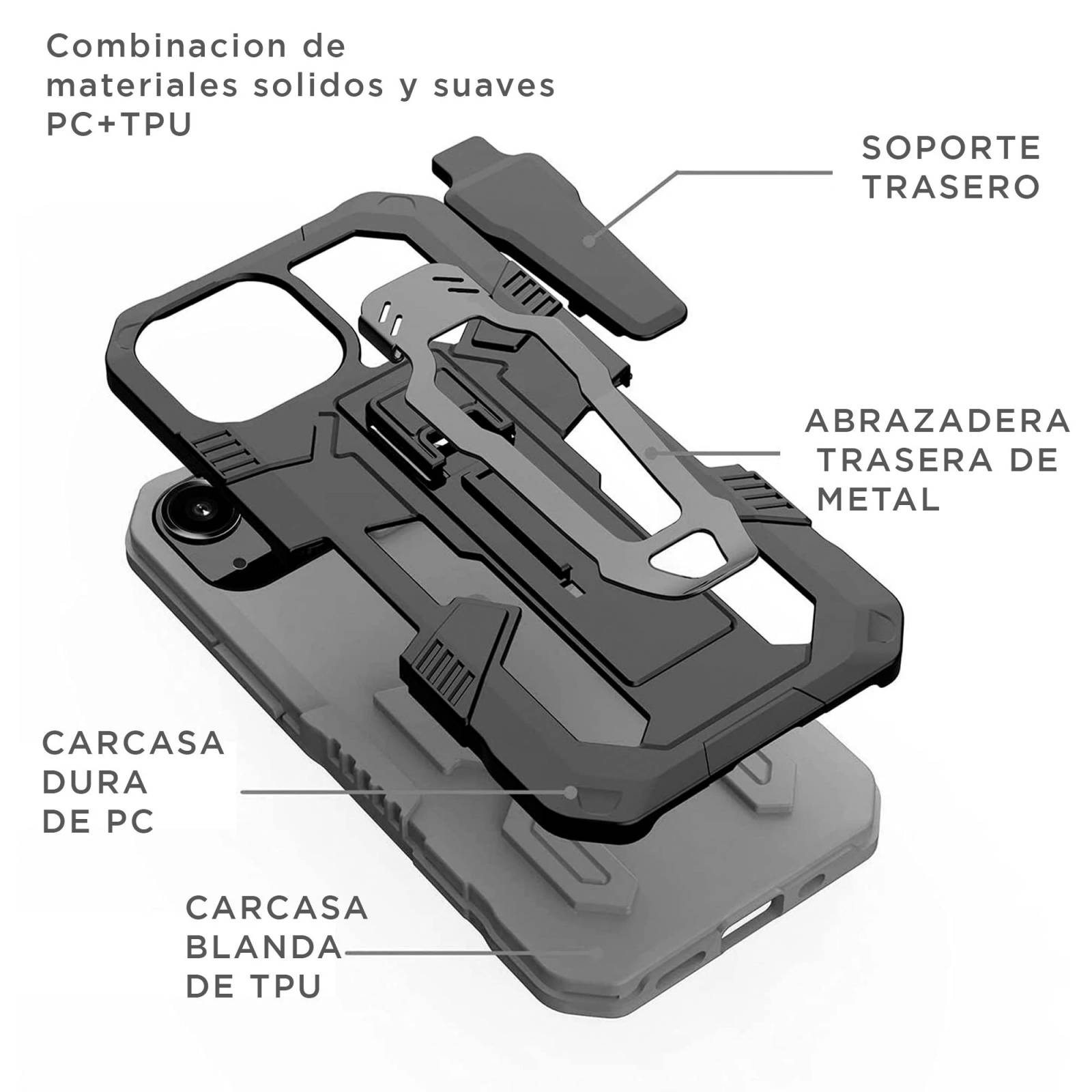 Funda Uso Rudo Para Samsung A03s Robot Clip Con Soporte Mas  Dos Micas 9d Negro