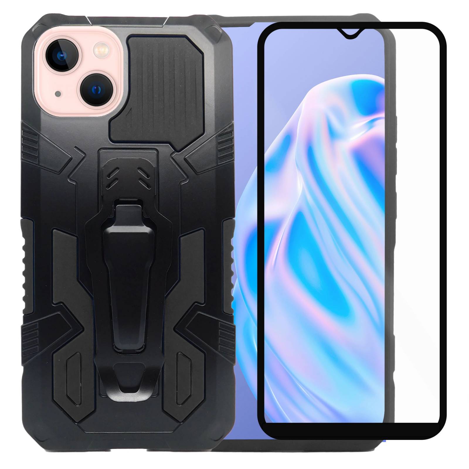 Funda Uso Rudo Para Iphone 13 Mini Robot Clip Con Soporte Mas  Dos Micas 9d Negro