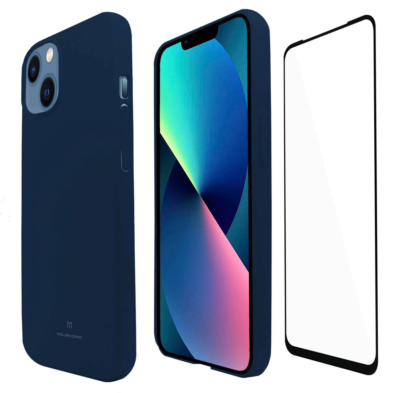 Funda Molan Cano para Iphone 13 Super Fit Ultra Delgada Rigida de Policarbonato Color AZUL  MAS MICA 9D