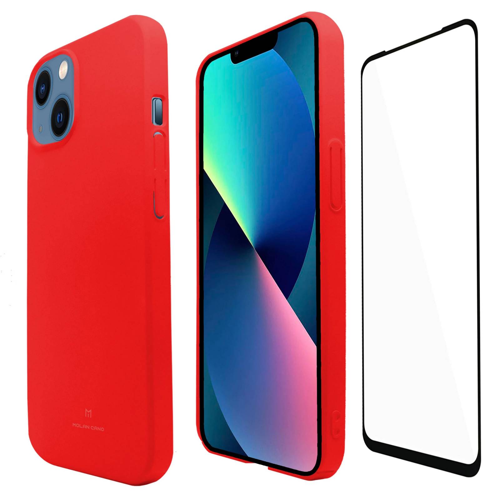 Funda Molan Cano para Iphone 13 Super Fit Ultra Delgada Rigida de Policarbonato Color ROJO  MAS MICA 9D