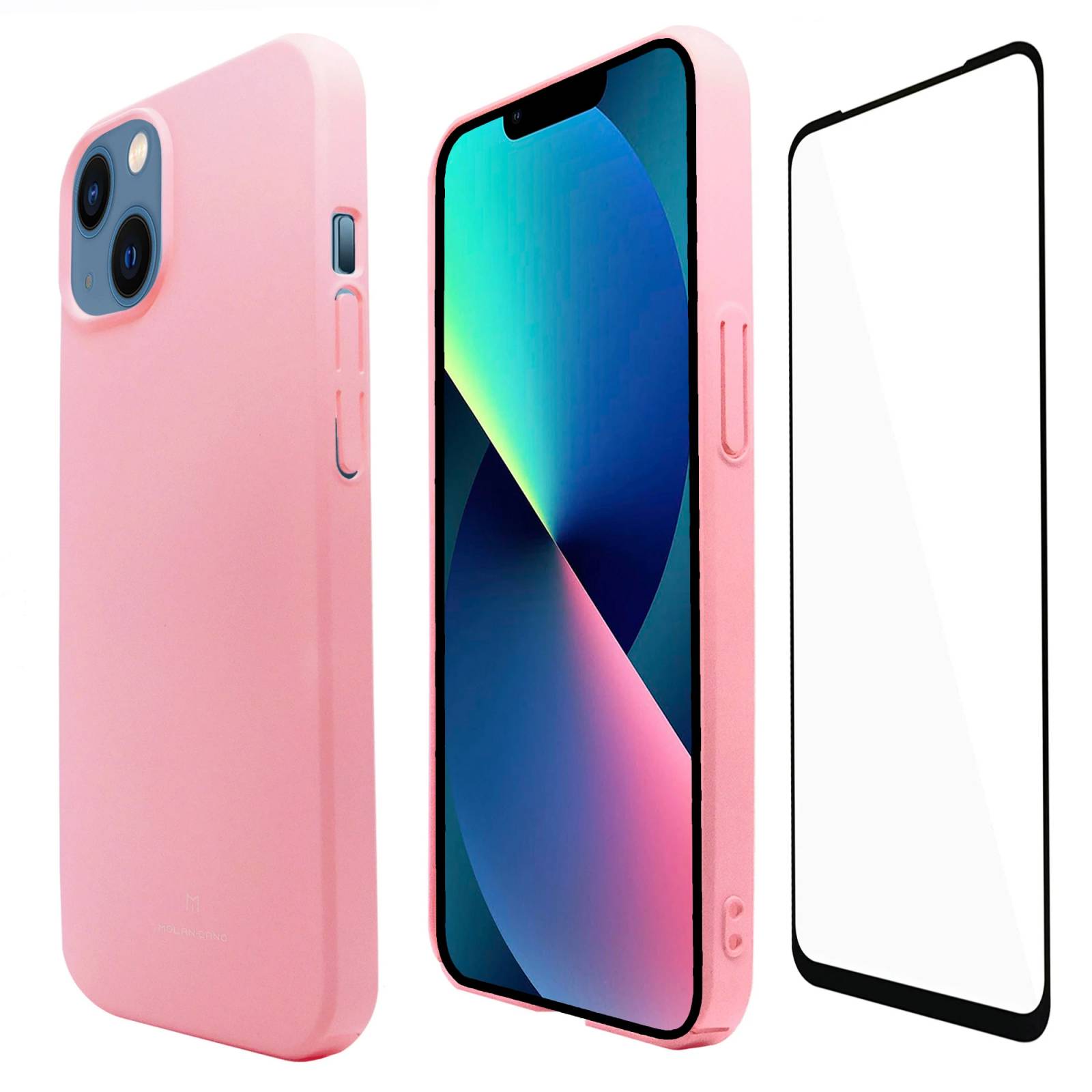 Funda Molan Cano para Iphone 13 Super Fit Ultra Delgada Rigida de Policarbonato Color ROSA  MAS MICA 9D