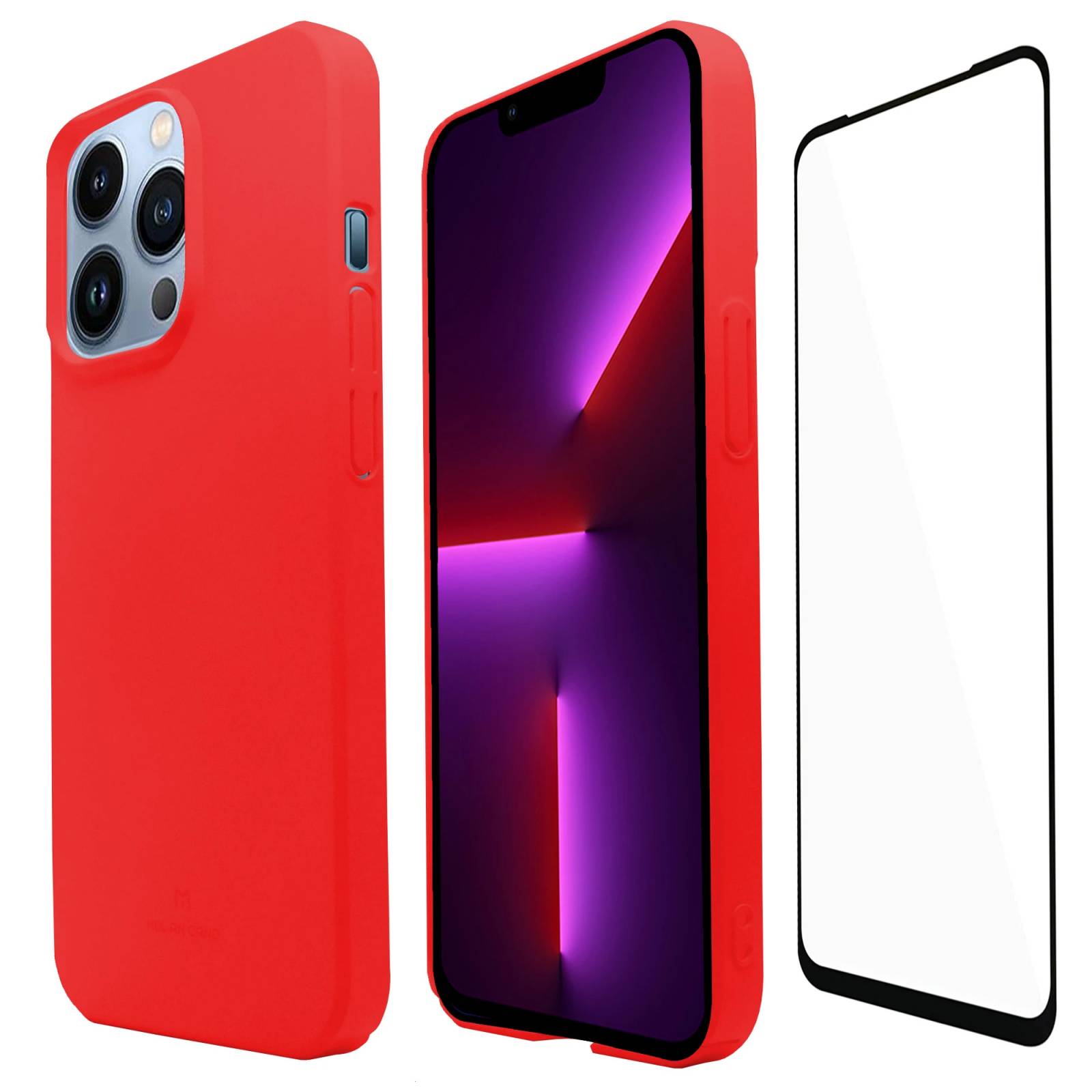 Funda Molan Cano para Iphone 13 PRO MAX Super Fit Ultra Delgada Rigida de Policarbonato Color ROJO  MAS MICA 9D