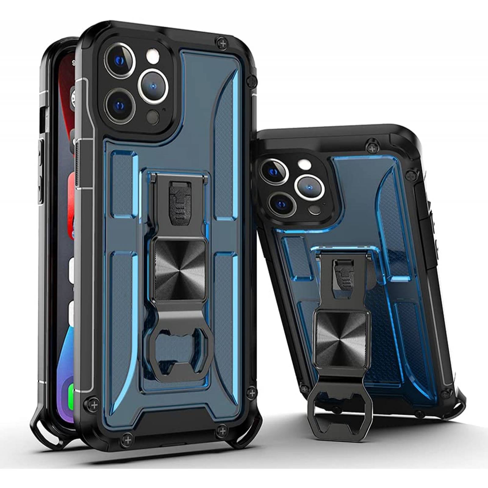 Funda Uso Rudo incorporado con destapador para Iphone 12 Negro 1pz Mas Mica 9D