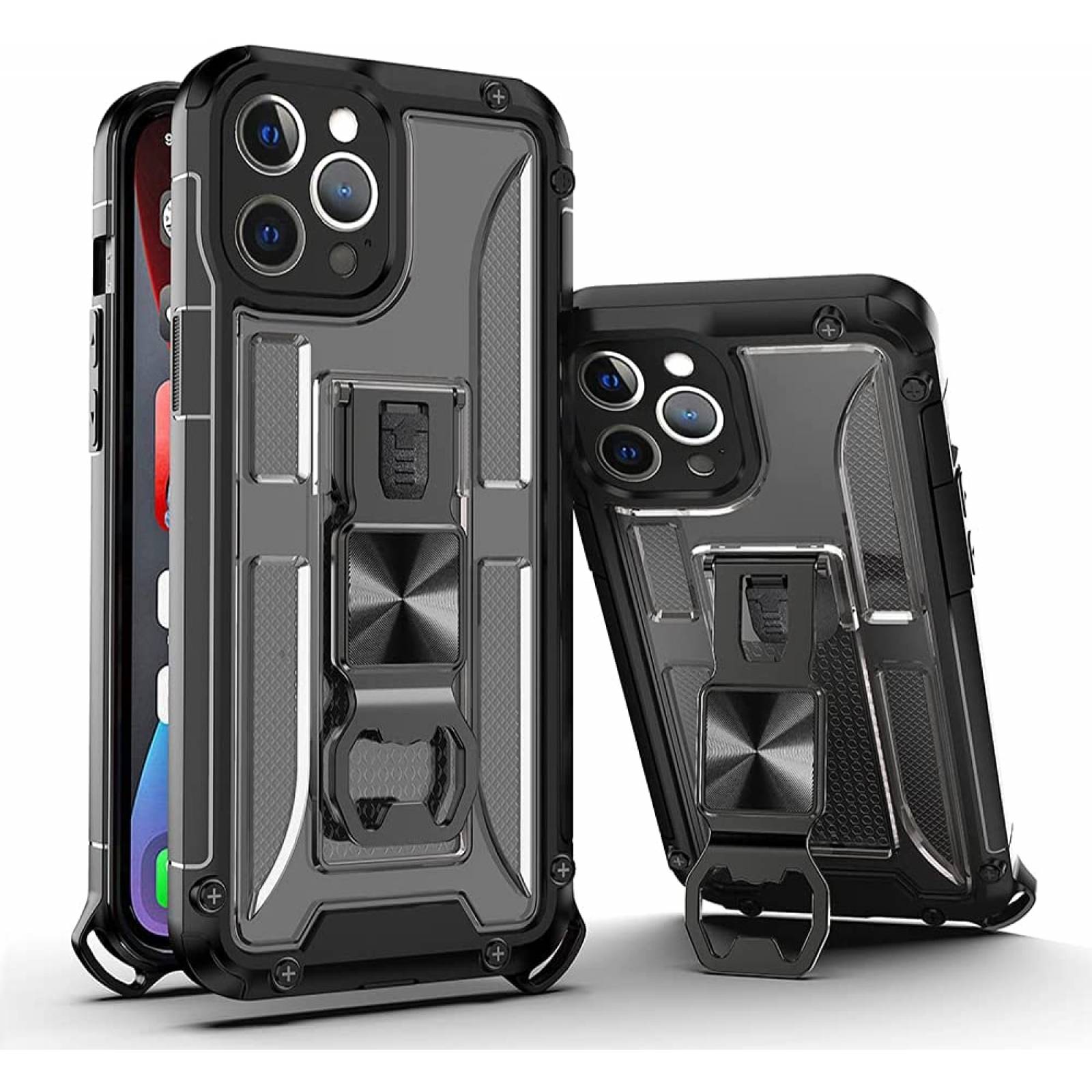 Funda Uso Rudo incorporado con destapador para Iphone 12 PRO  Negro 1pz Mas Mica 9D