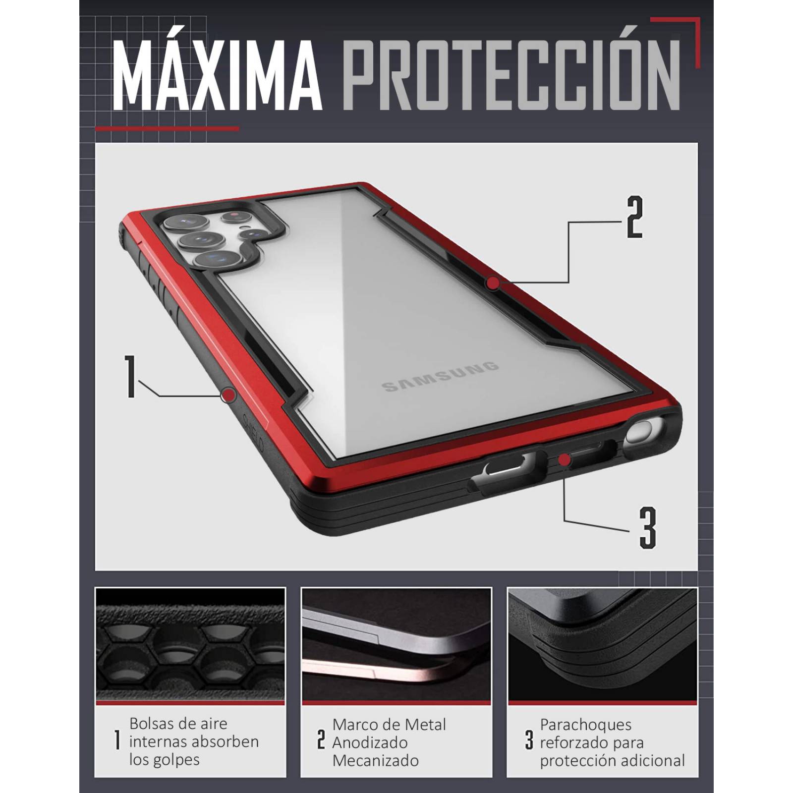 Funda De Uso Rudo Raptic Shield Color Rojo Pro Aluminio Para Samsung Galaxy S22  Plus 2022