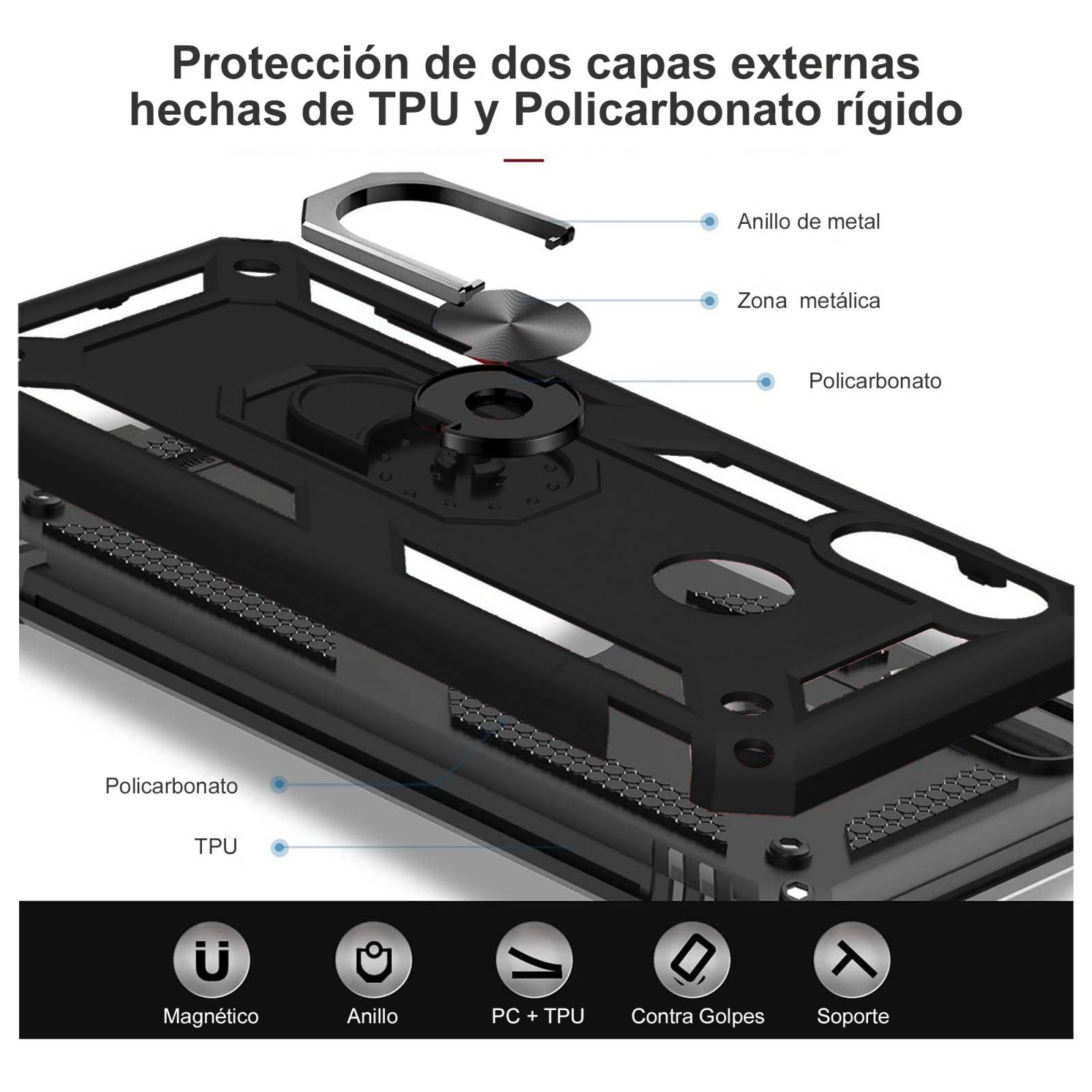 Funda Uso Rudo Anillo Para Honor X9 Negro