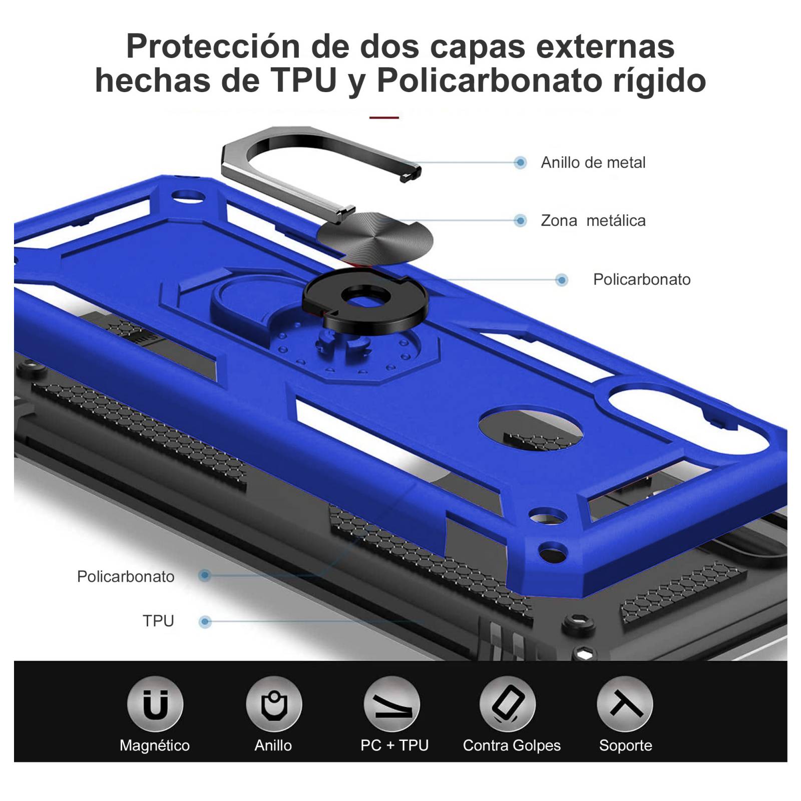 Funda Uso Rudo Anillo Para Honor X9 Azul