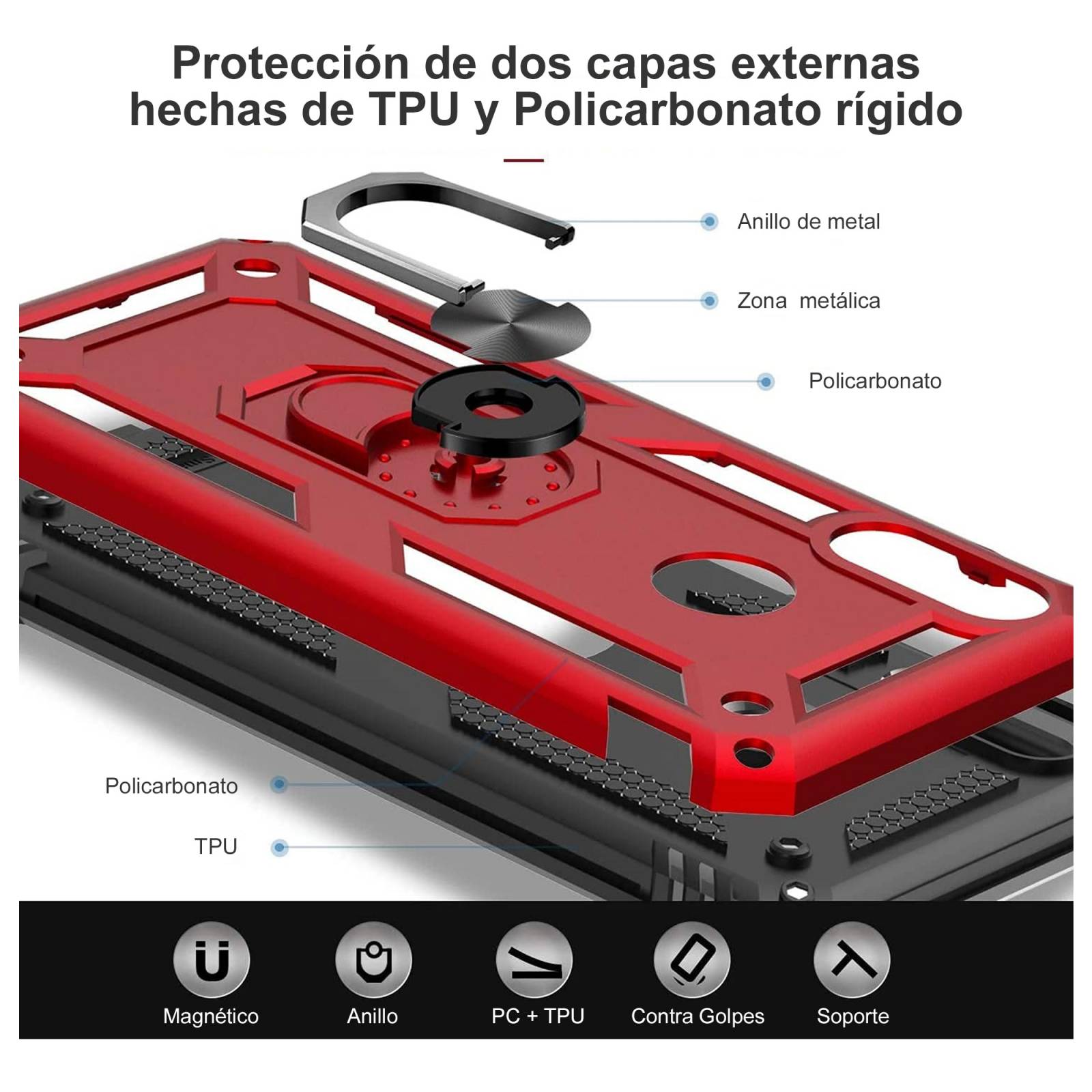 Funda Uso Rudo Anillo Para Honor X9 Rojo