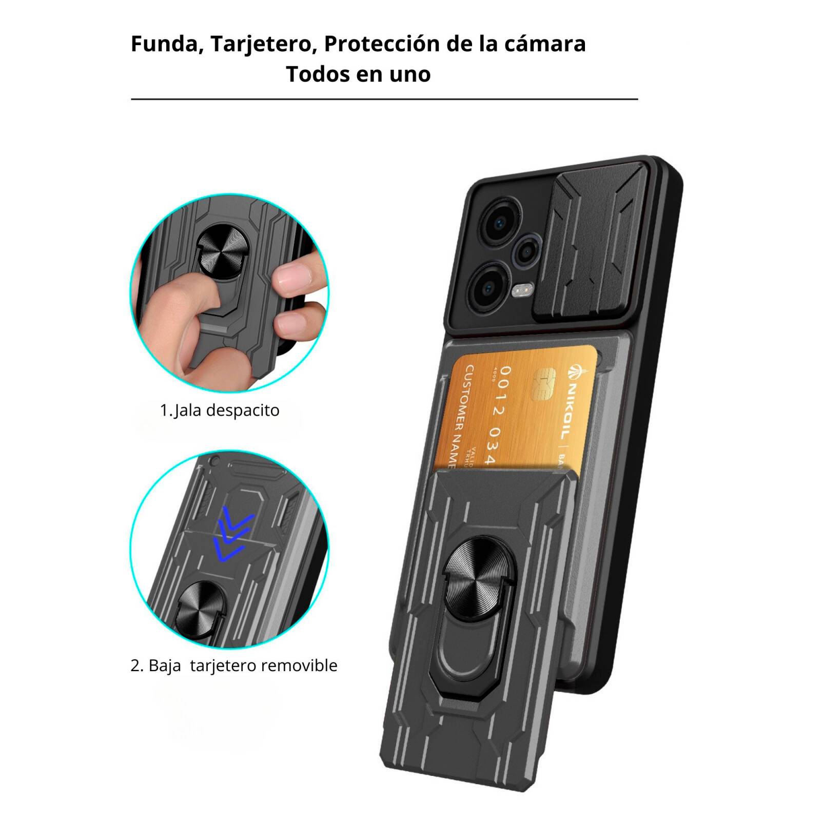 Funda Uso Rudo con Tarjetro y Anillo Card Slot Bumper Para Oppo A78