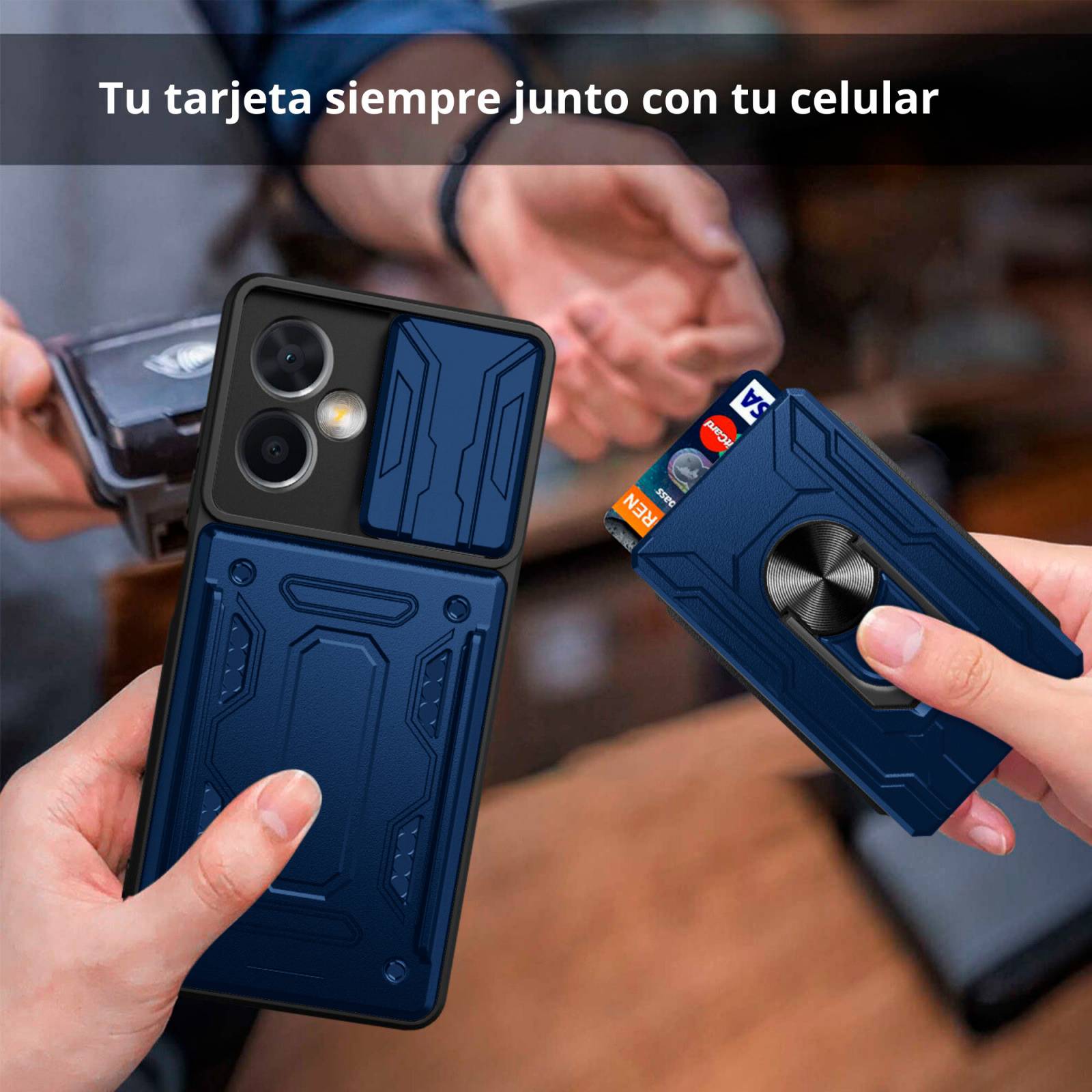Funda Uso Rudo con Tarjetro y Anillo Card Slot Bumper Para Oppo A78
