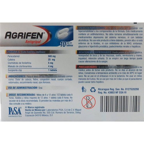 Agrifen Antigripal Caja Con 10 Tabletas 500 mg