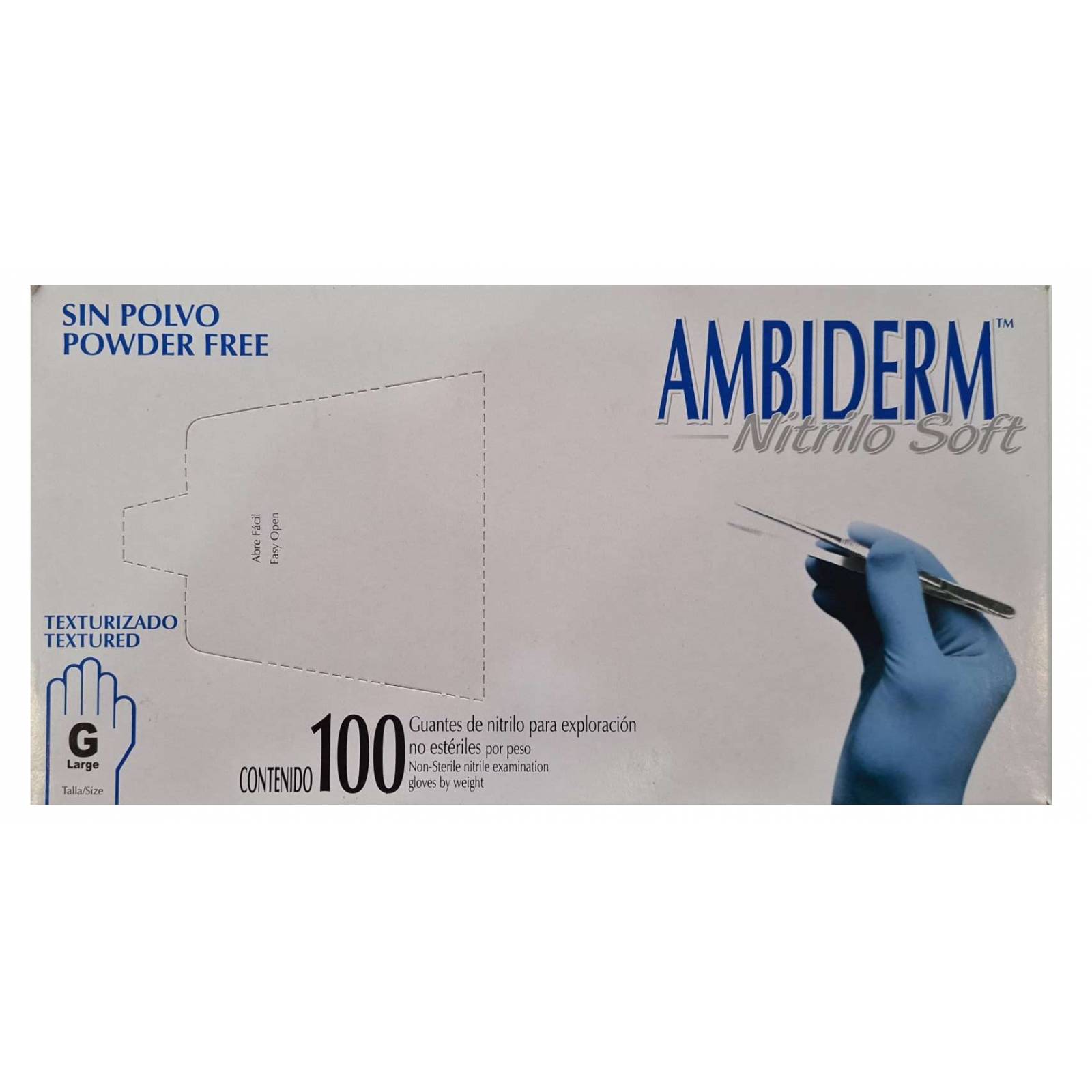 AMBIDERM GUANTE NO ESTERIL NITRILO AZUL GDE 100PZ