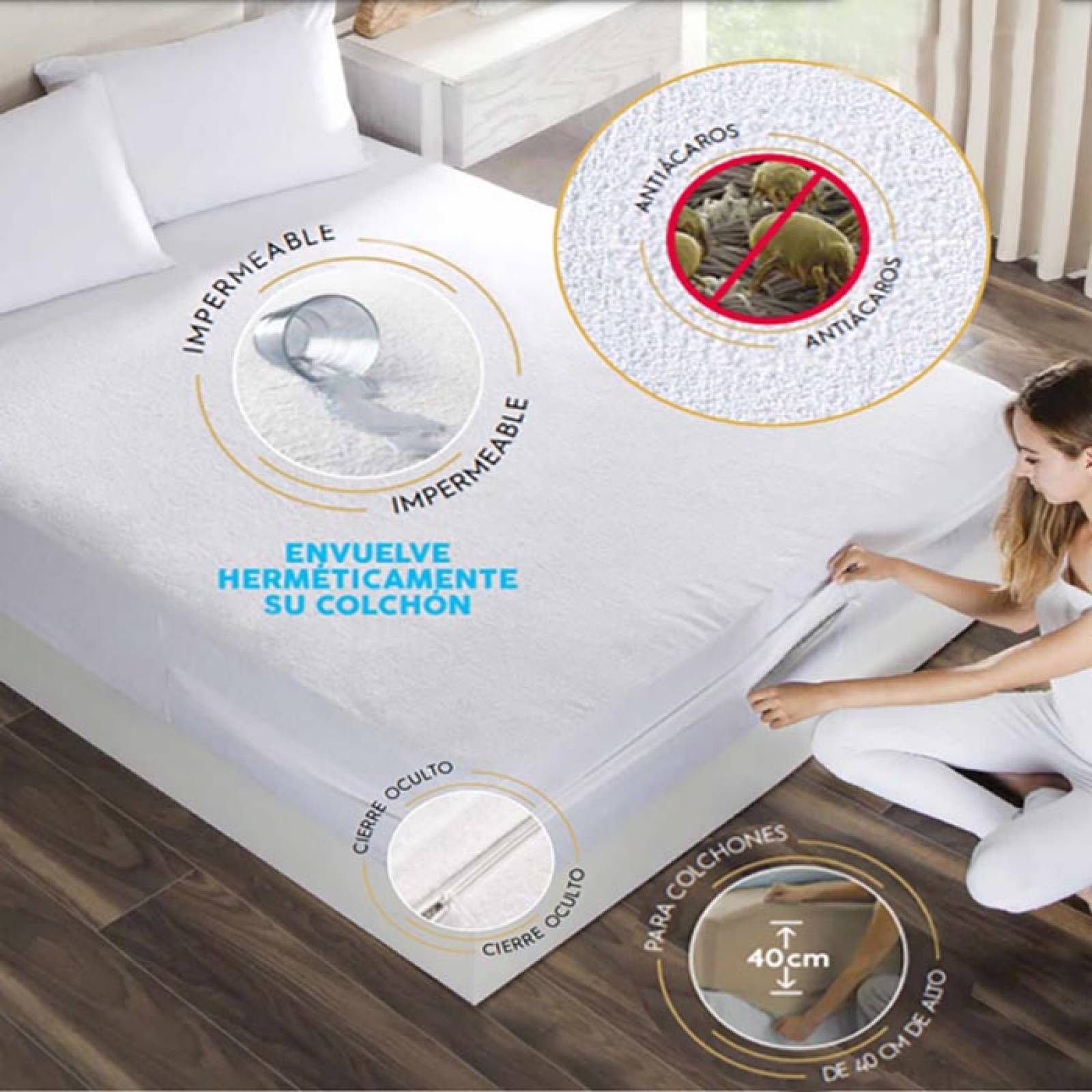 DESC Cubre Colchon Con Cierre Matrimonial |tipo Funda Impermeable