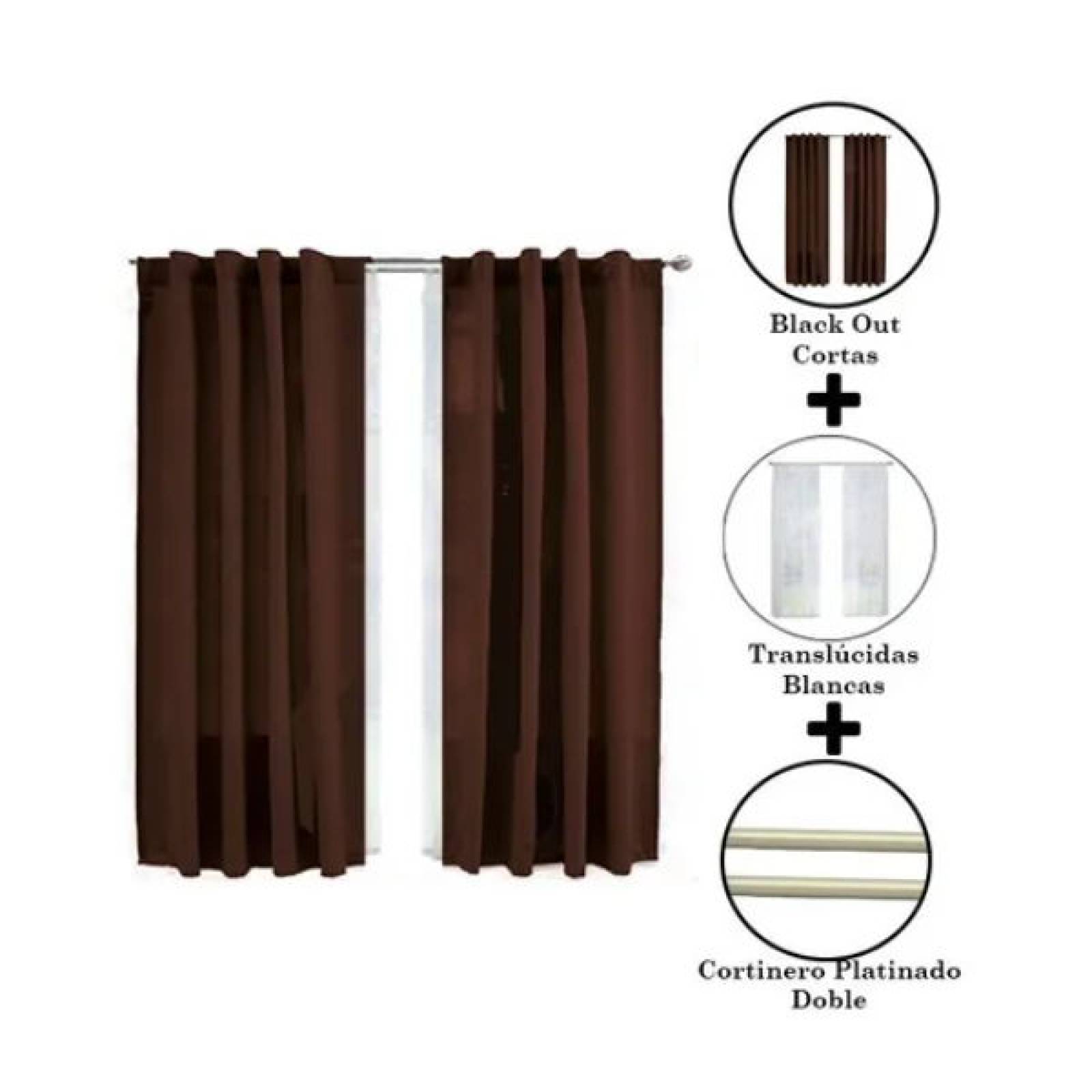 Set De Cortinas Para Recámara | Cortinas Blackout Cafés + Traslúcidas + Cortinero