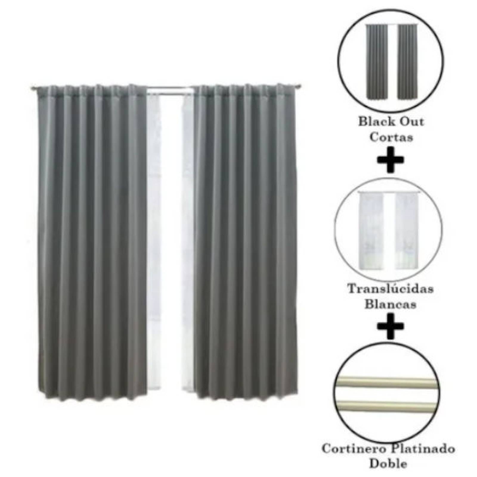 Set De Cortinas Para Recámara | Cortinas Blackout Grises + Traslúcidas + Cortinero