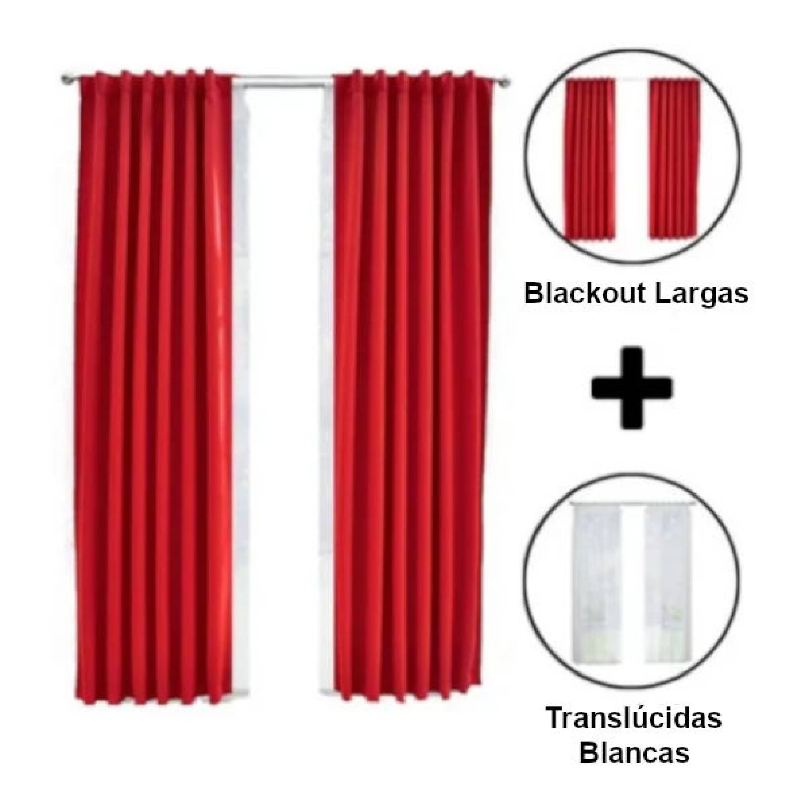 Set De Cortinas Para Sala | Cortinas Blackout Rojas + Traslúcidas