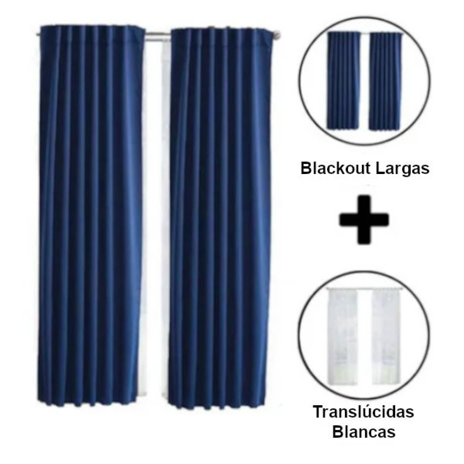 Set De Cortinas Para Sala | Cortinas Blackout Azules + Traslúcidas