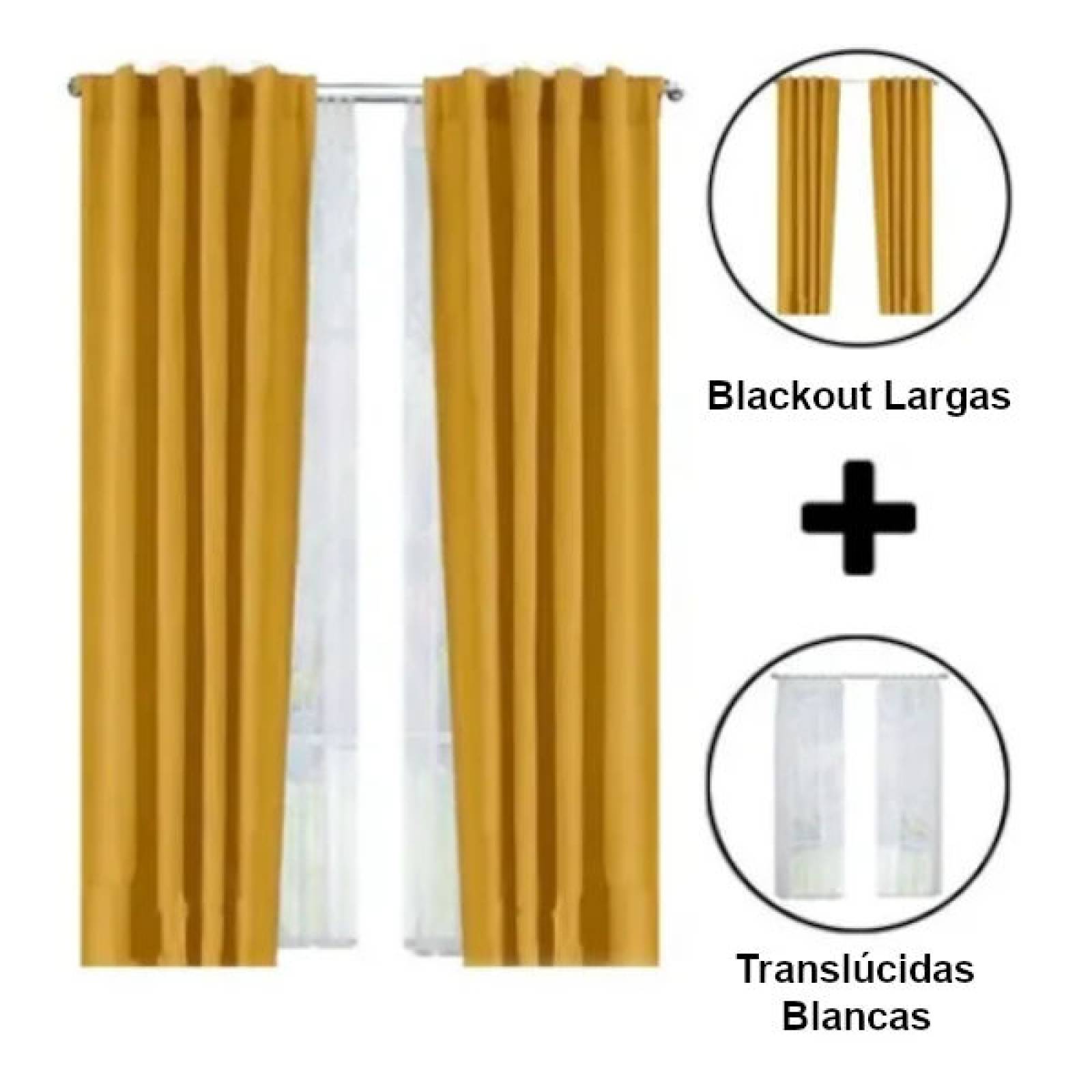 Set De Cortinas Para Sala | Cortinas Blackout Mostaza + Traslúcidas