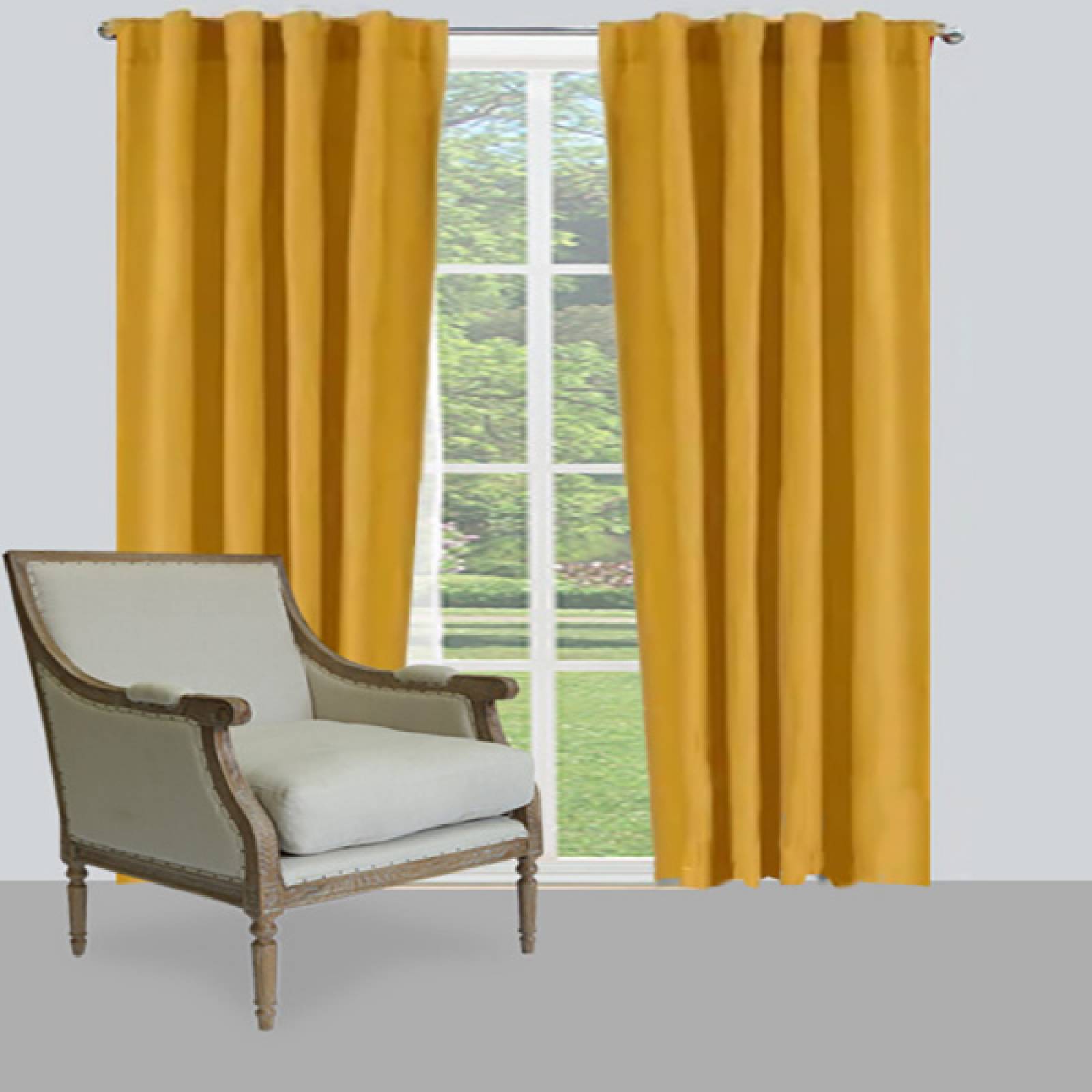 Set De Cortinas Para Sala | Cortinas Blackout Mostaza + Traslúcidas