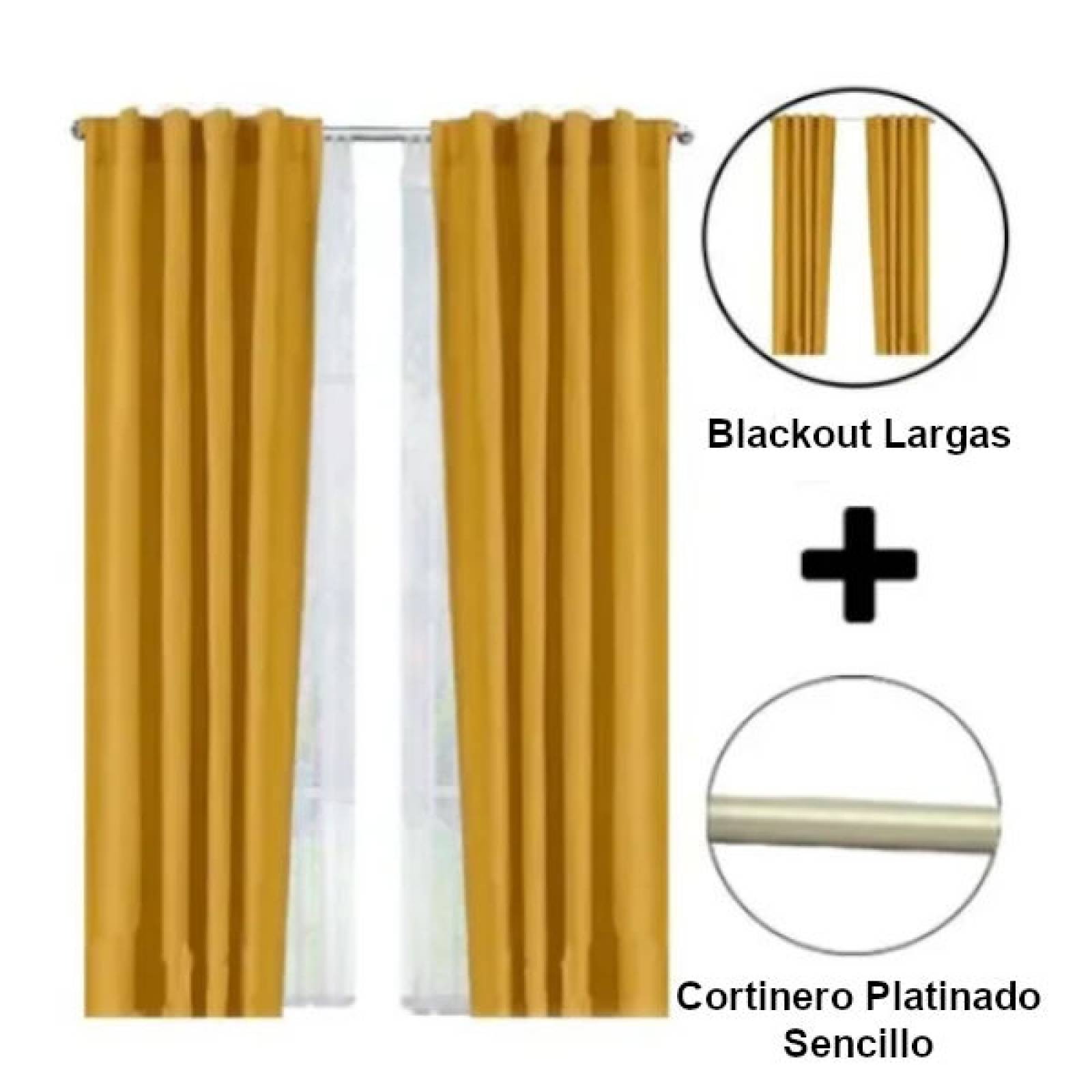 Set De Cortinas Para Sala | Cortinas Blackout Mostaza + Cortinero