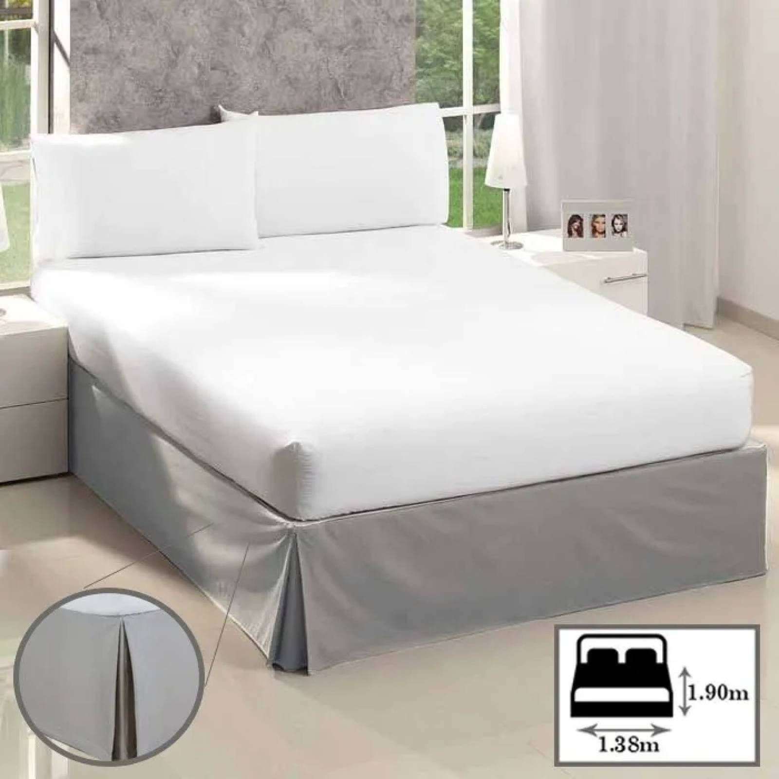 Rodapie De Cama Matrimonial Gris Concord | Faldón Para Colchón