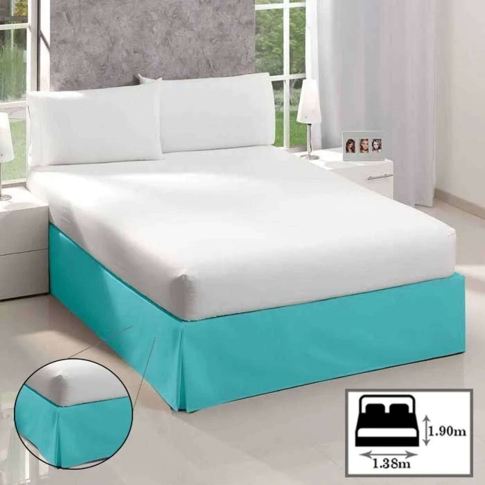 Rodapie De Cama Matrimonial Turquesa Concord | Faldón Para Colchón