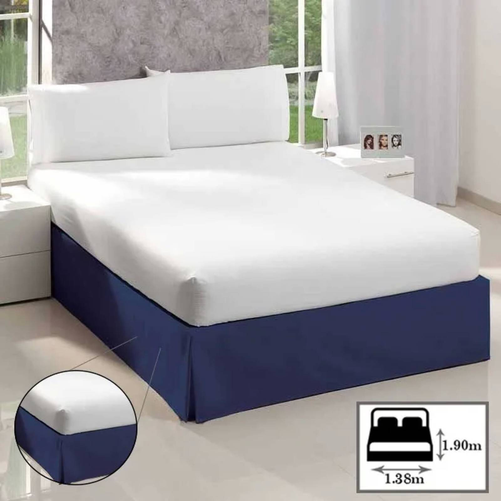 Rodapie De Cama Matrimonial Azul Marino Concord | Faldón Para Colchón