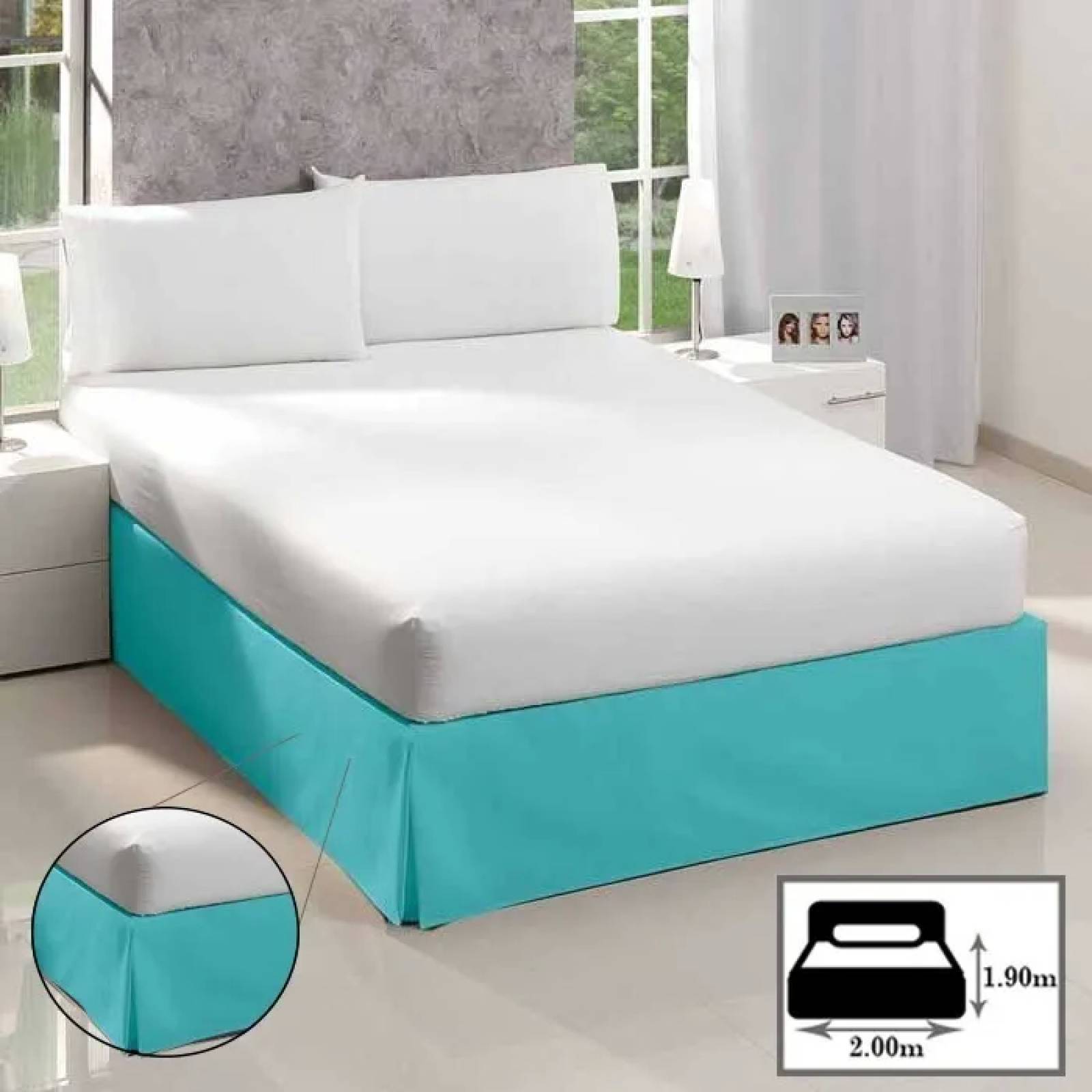 Rodapie De Cama King Turquesa Concord | Faldón Para Colchón
