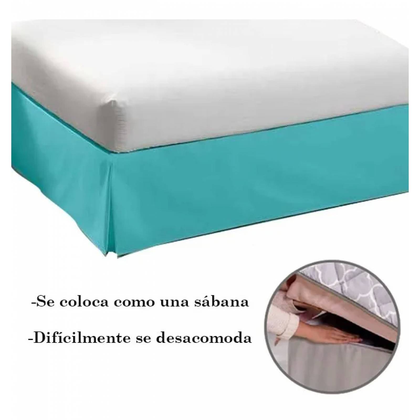 Rodapie De Cama King Turquesa Concord | Faldón Para Colchón
