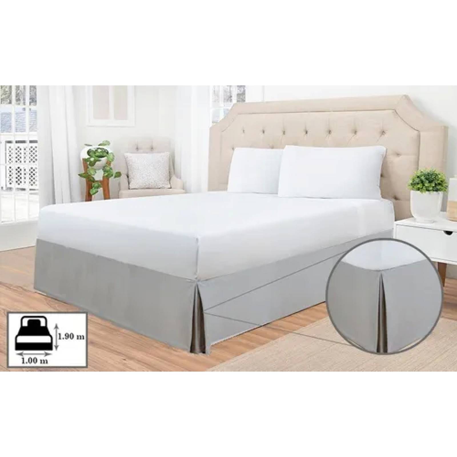 Rodapie De Cama Individual Gris Vianney | Faldón Para Colchón