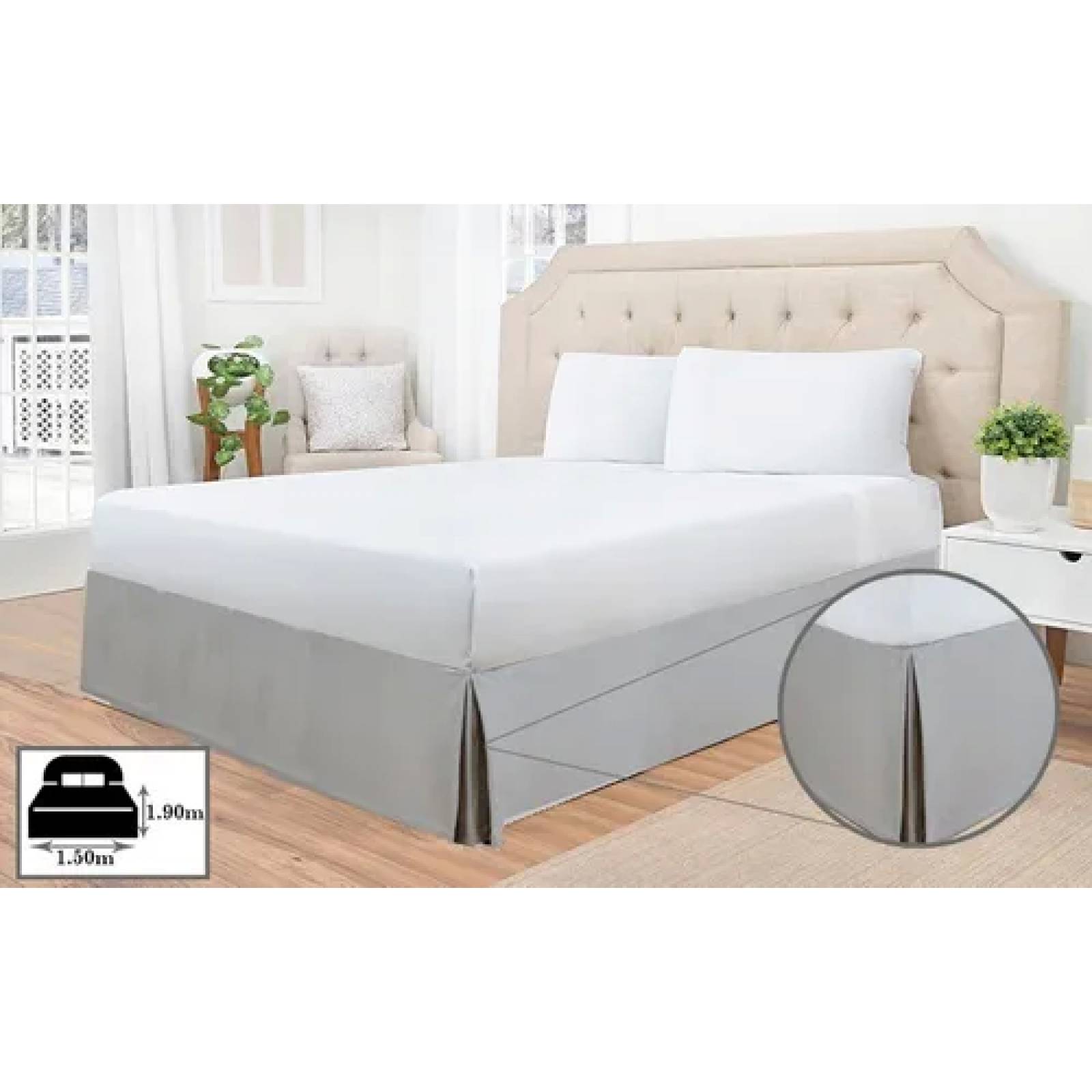 Rodapie De Cama Queen Gris Vianney | Faldón Para Colchón