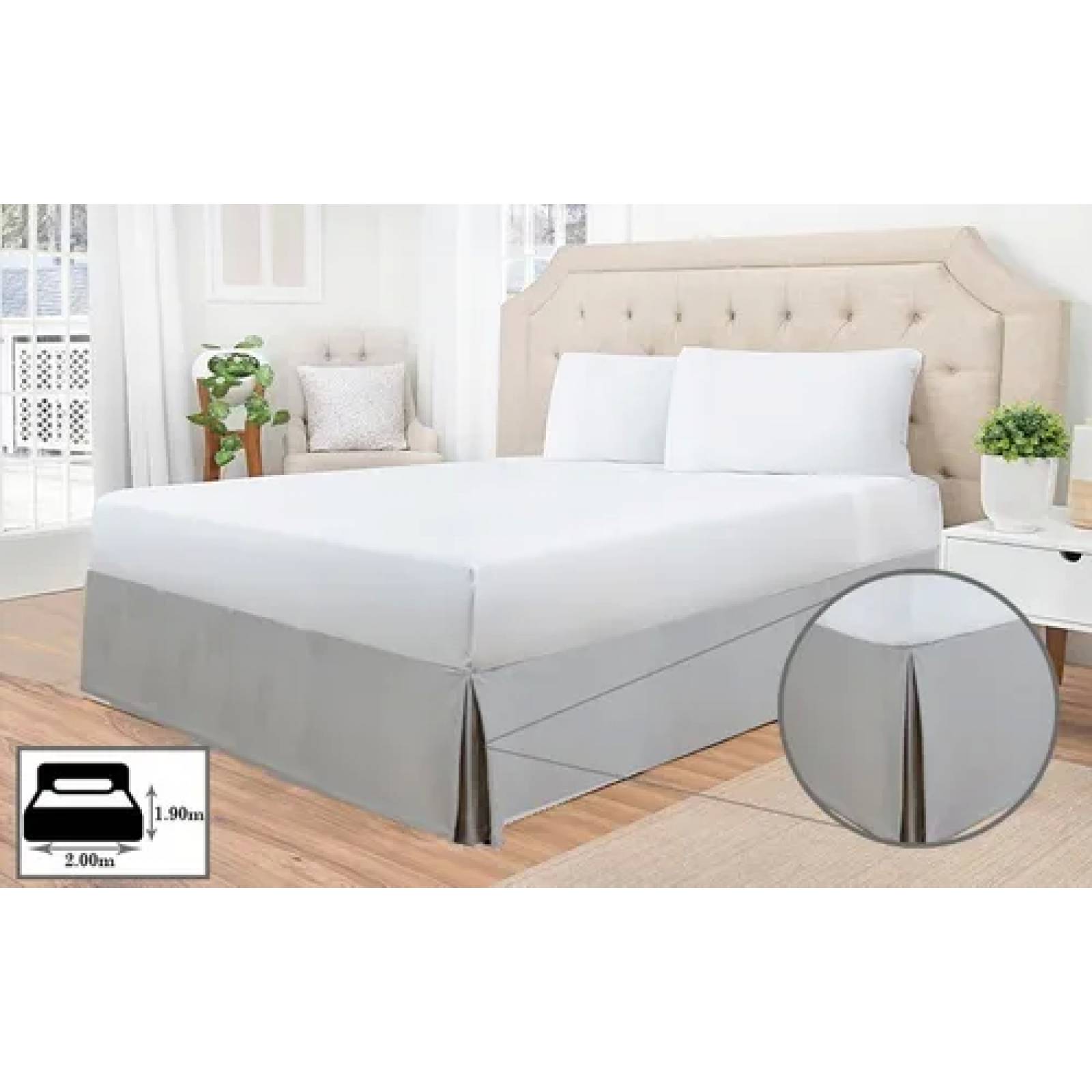 Rodapie De Cama King Gris Vianney | Faldón Para Colchón