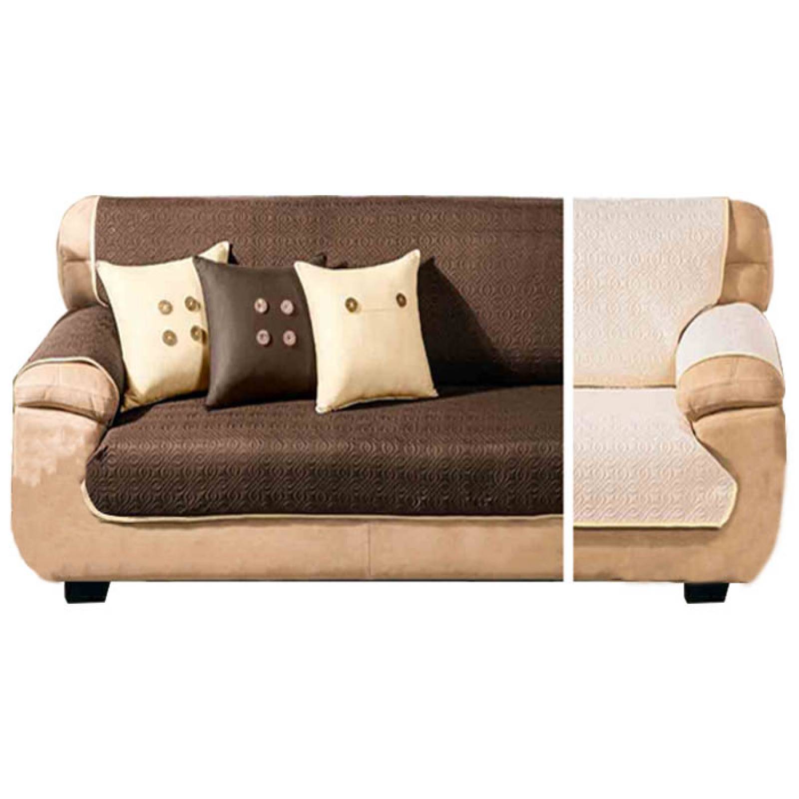 DESC Protector de sala Café Doble Vista Beige |  Para sillón grande/sofá  |Tela resistente repelente