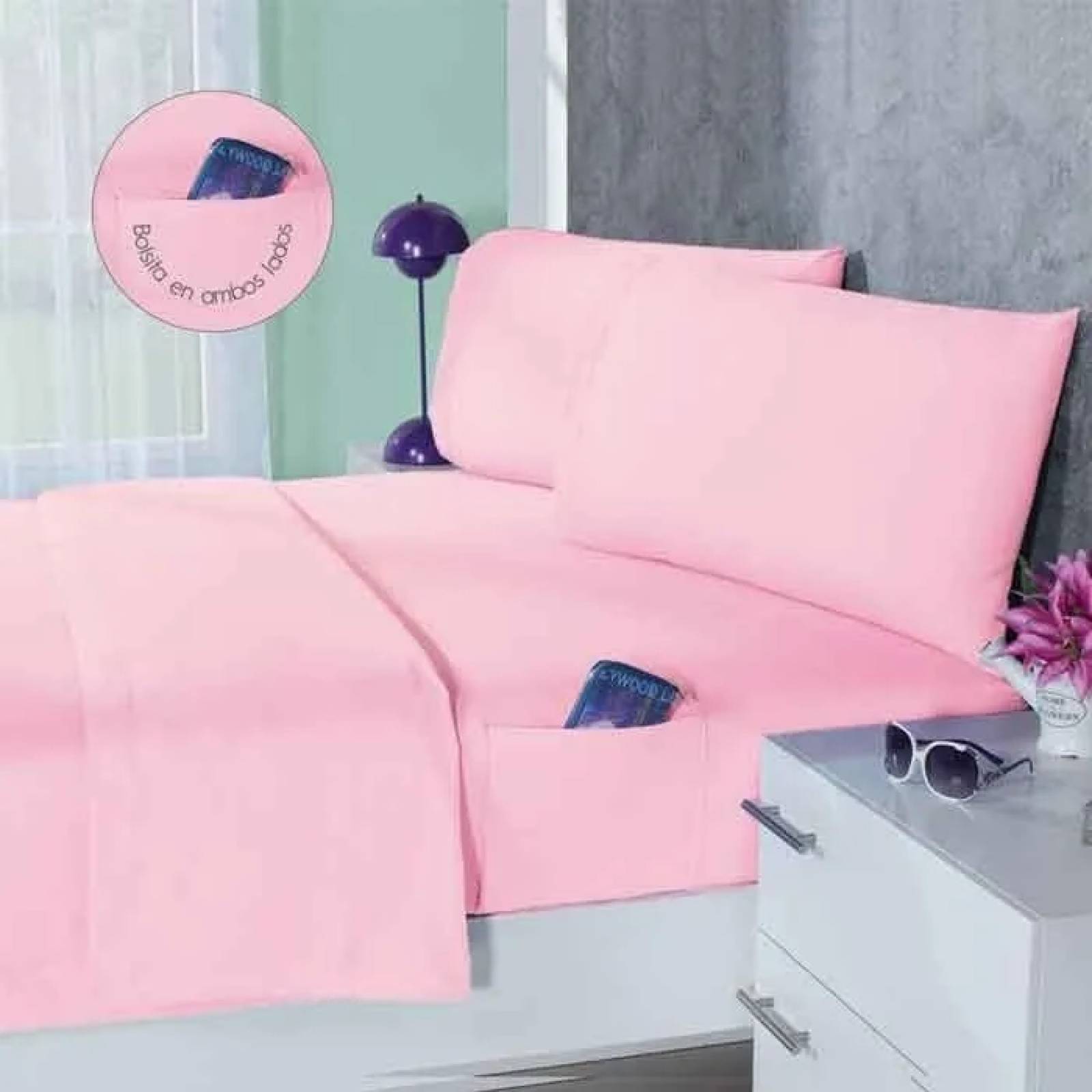 Juego De Sábanas Individuales, Durables Y De Uso Rudo | Color Rosa Pastel