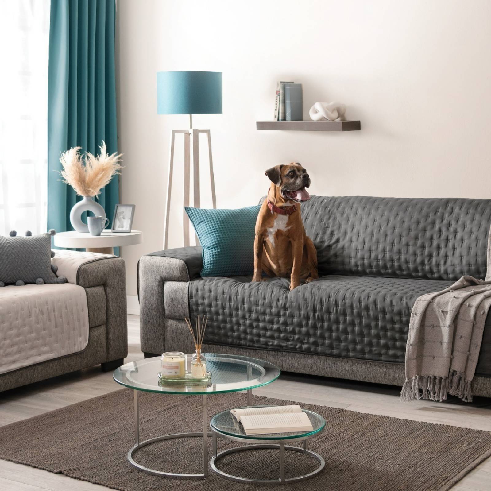 Funda para sillón mediano gris - beige | Protector para sala loveseat: doble vista, repelente | Forro para sillón 2 plazas