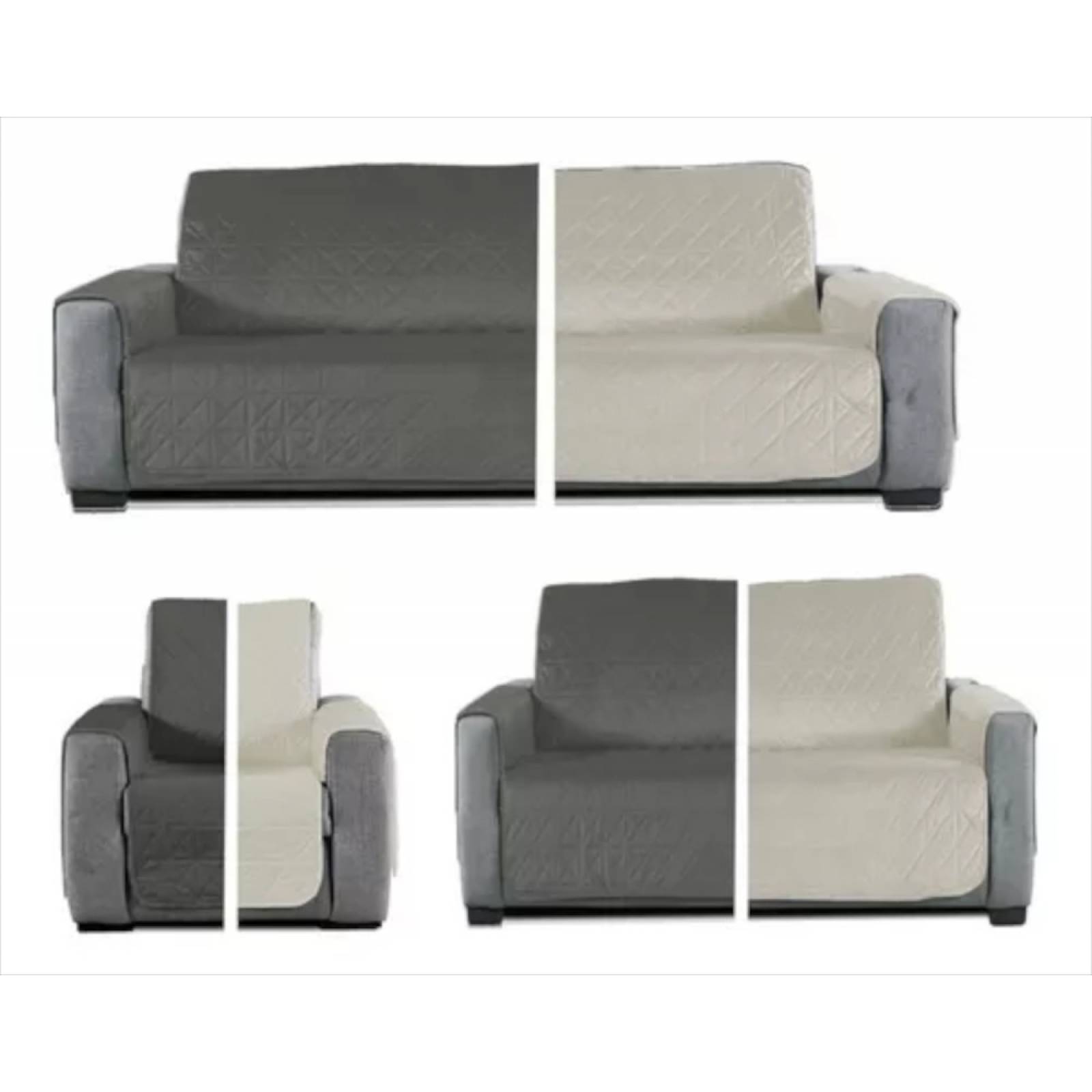 Protectores para sala gris - beige 3 pzas | Juego de fundas para sillones doble vista, repelente | Forros para sillones