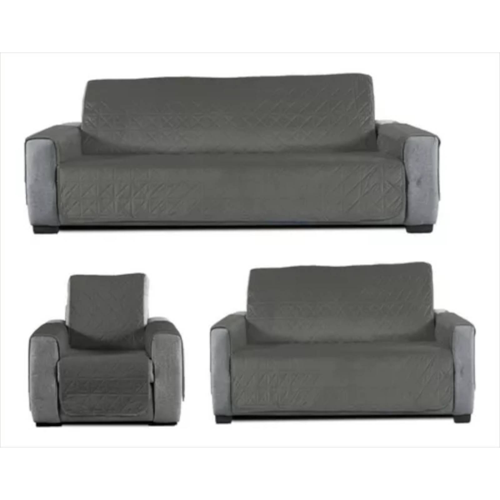 Protectores para sala gris - beige 3 pzas | Juego de fundas para sillones doble vista, repelente | Forros para sillones