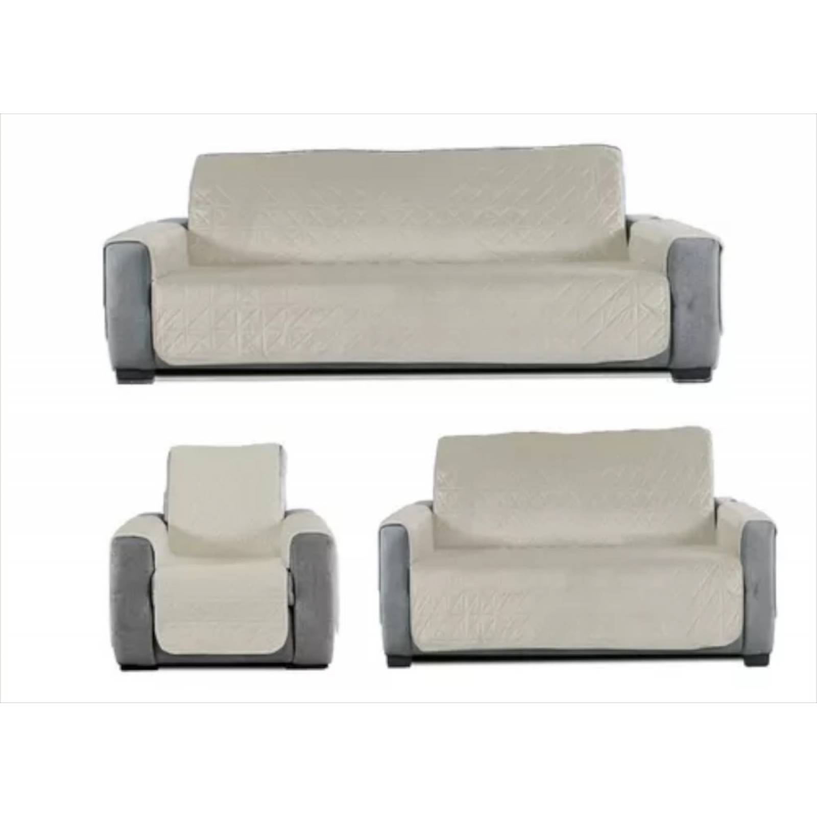 Protectores para sala gris - beige 3 pzas | Juego de fundas para sillones doble vista, repelente | Forros para sillones