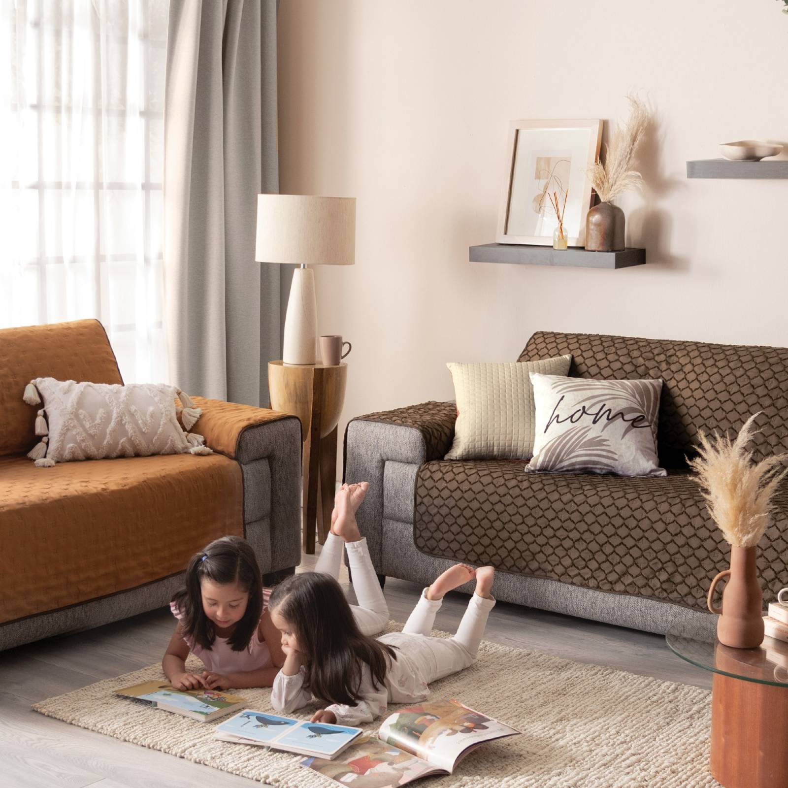 Funda para sillón grande cafe - cobre | Protector para sala grande: doble vista, repelente | Forro para sillón 3 plazas