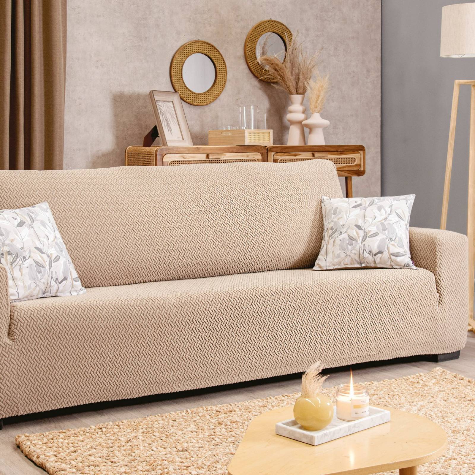 Elástica funda para sillón grande beige | Protector para sala sofa | Forro para sillón 3 plazas