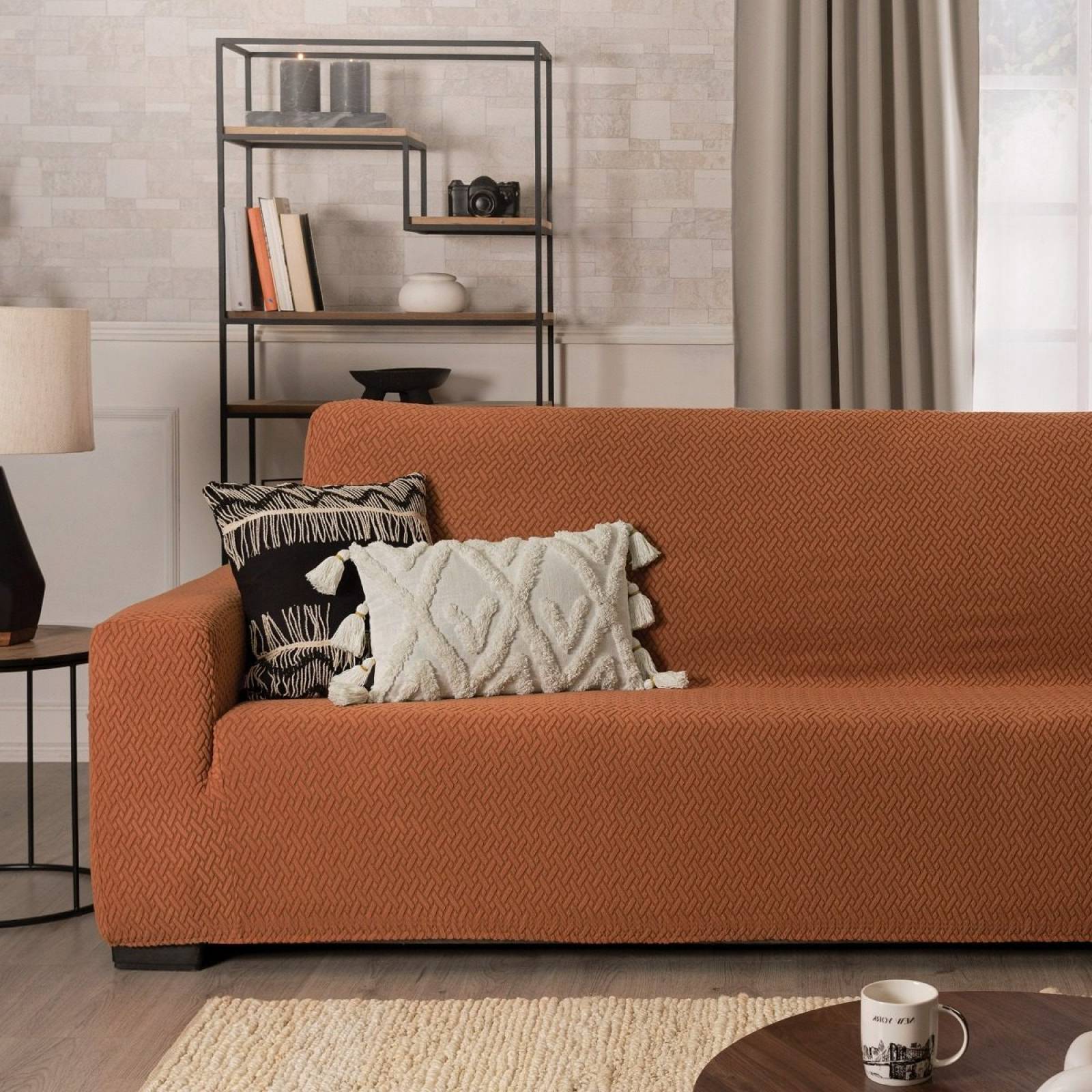 Elástica funda para sillón grande cafe claro | Protector para sala sofa | Forro para sillón 3 plazas