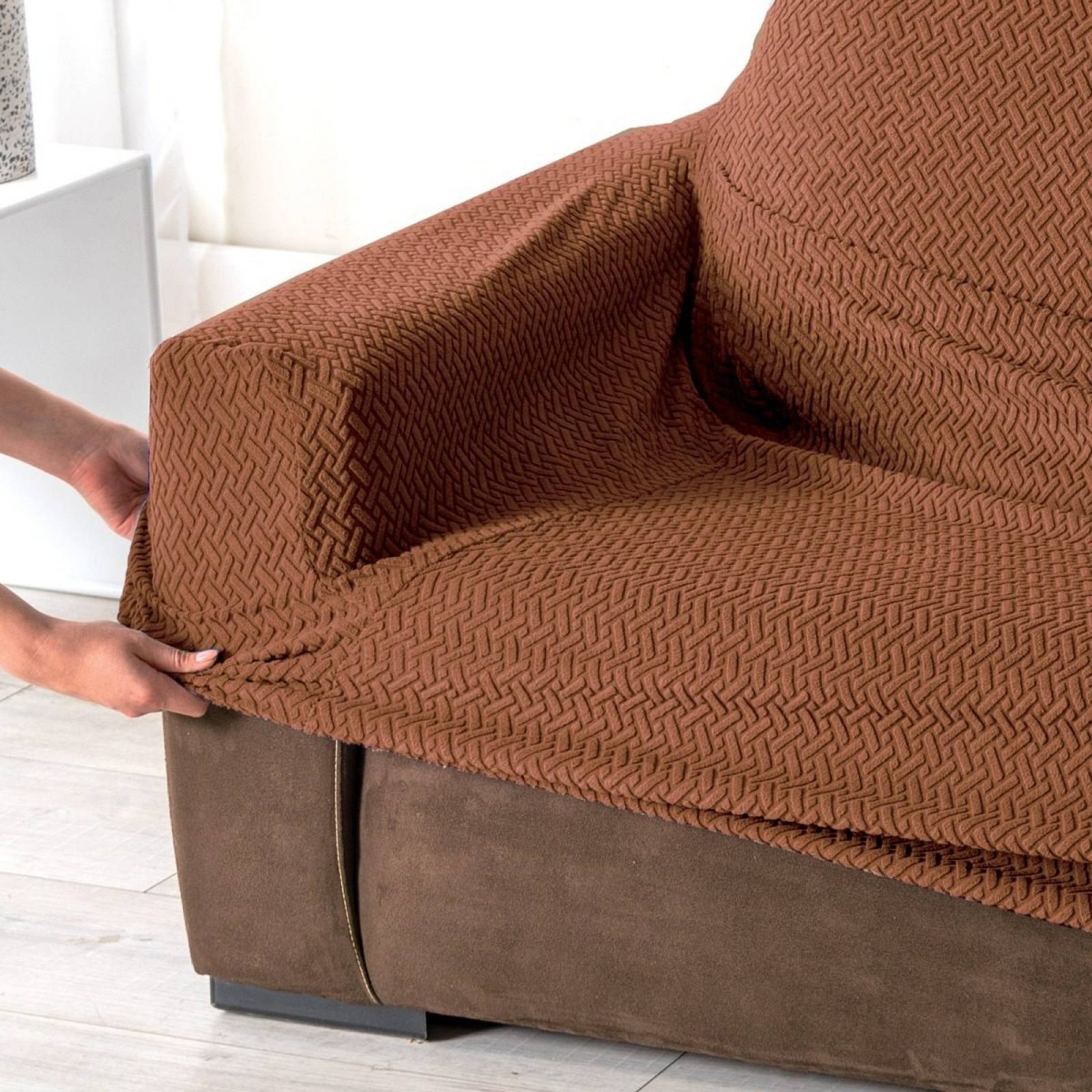 Elástica funda para sillón grande cafe claro | Protector para sala sofa | Forro para sillón 3 plazas