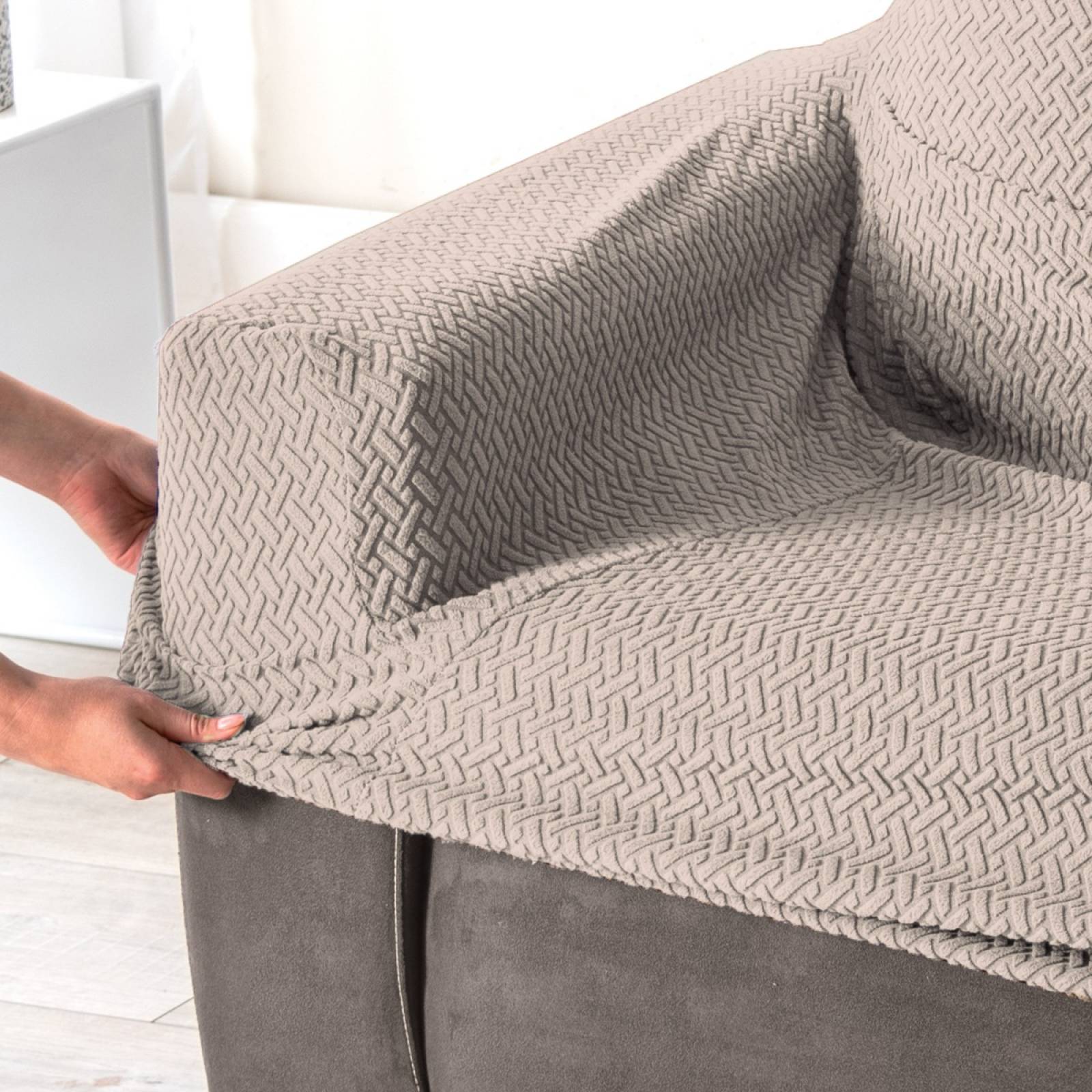 Elástica funda para sillón grande gris claro | Protector para sala sofa | Forro para sillón 3 plazas