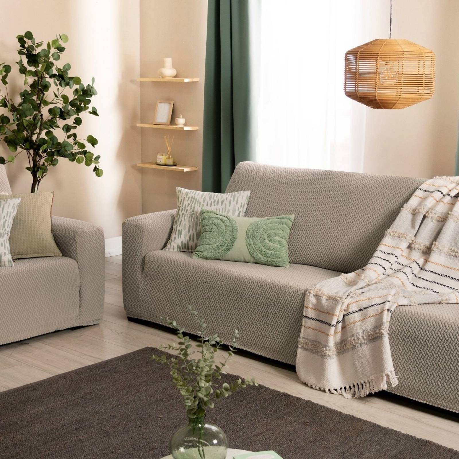 Kit de elásticas fundas para sillones gris claro | Juego de protectores para sala | Forros para sillones