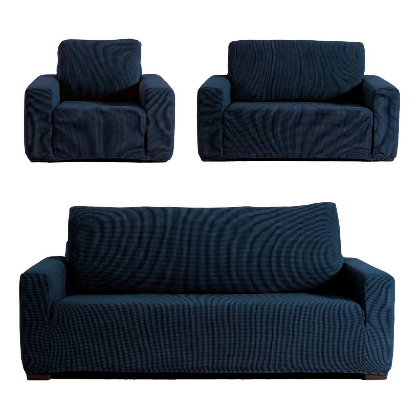 Kit de elásticas fundas para sillones azul marino | Juego de protectores para sala | Forros para sillones